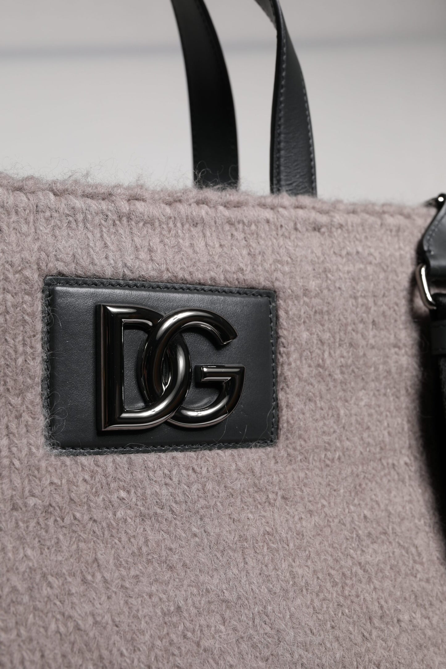 Dolce & Gabbana Gray Alpaca Wool Logo Plaque Tote Shoulder Bag