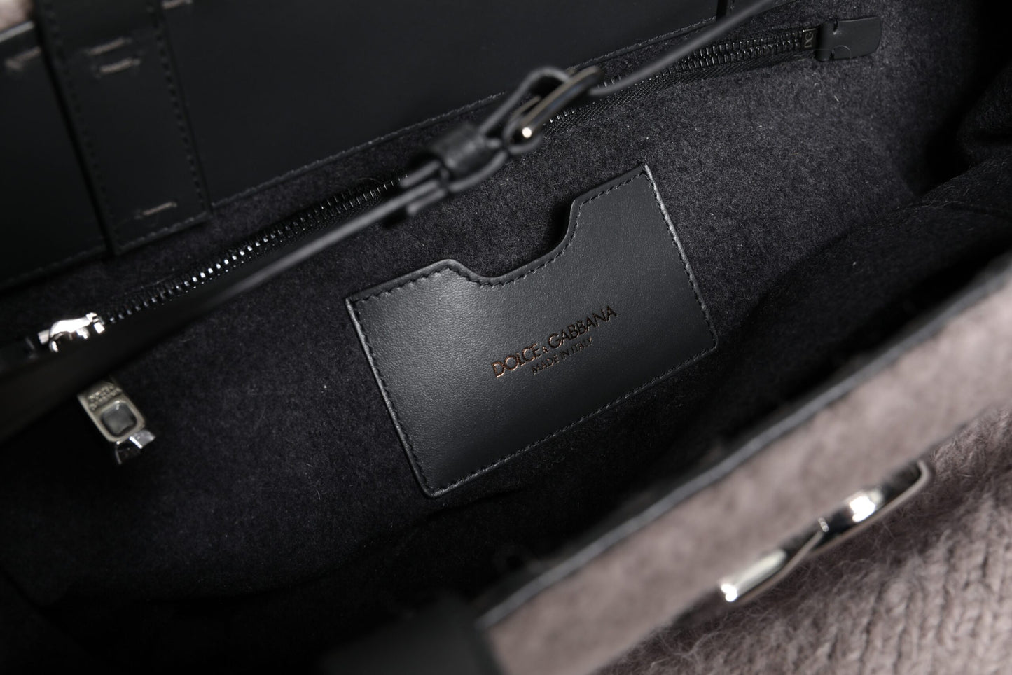 Dolce & Gabbana Gray Alpaca Wool Logo Plaque Tote Shoulder Bag