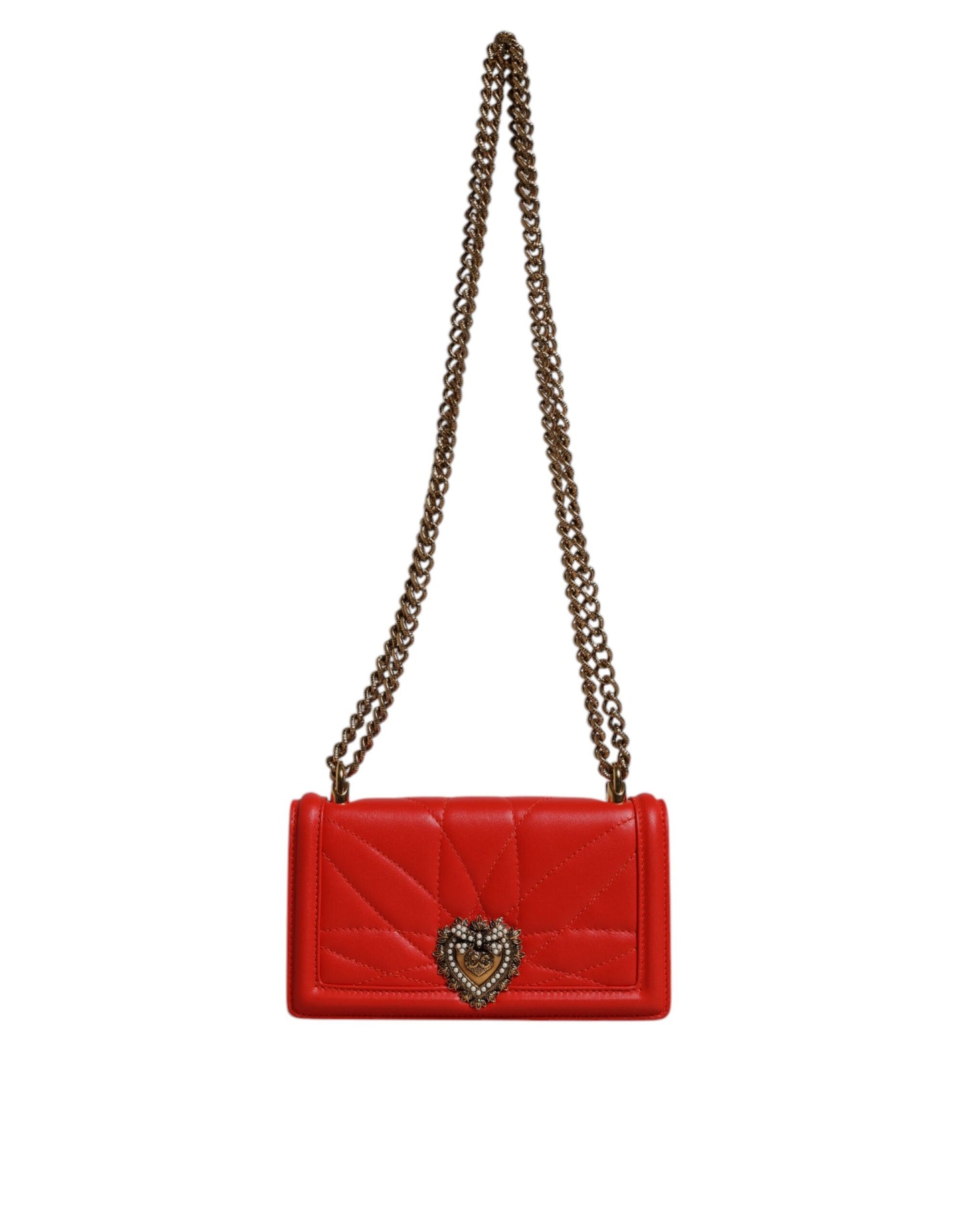 Dolce & Gabbana – Rote, gesteppte Devotion-Umhängetasche mit Handyhülle und Kette