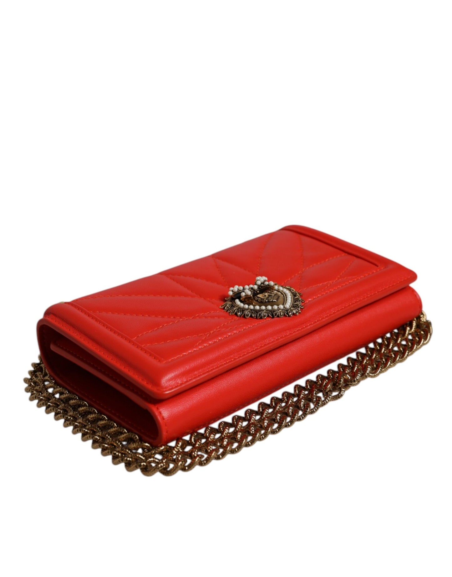 Dolce & Gabbana – Rote, gesteppte Devotion-Umhängetasche mit Handyhülle und Kette