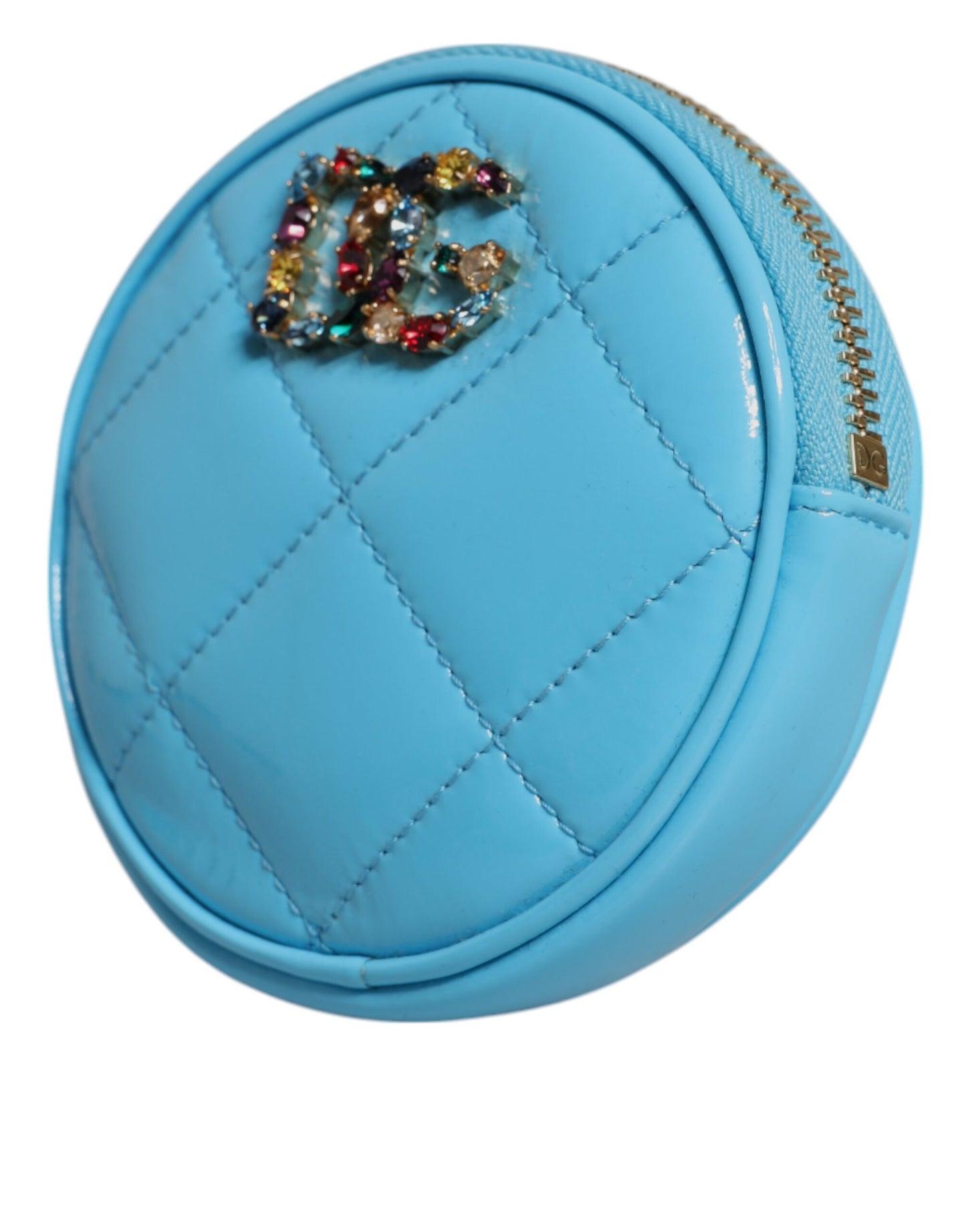Dolce & Gabbana Hellblaues Lammleder DG Crystal Runde Geldbörse