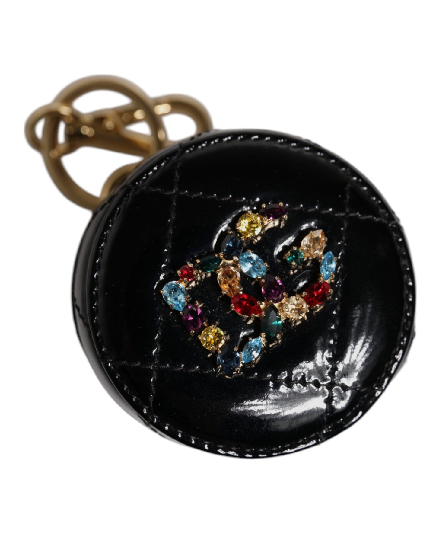 Dolce & Gabbana – Runde Geldbörse aus schwarzem Lammleder mit DG-Kristallen
