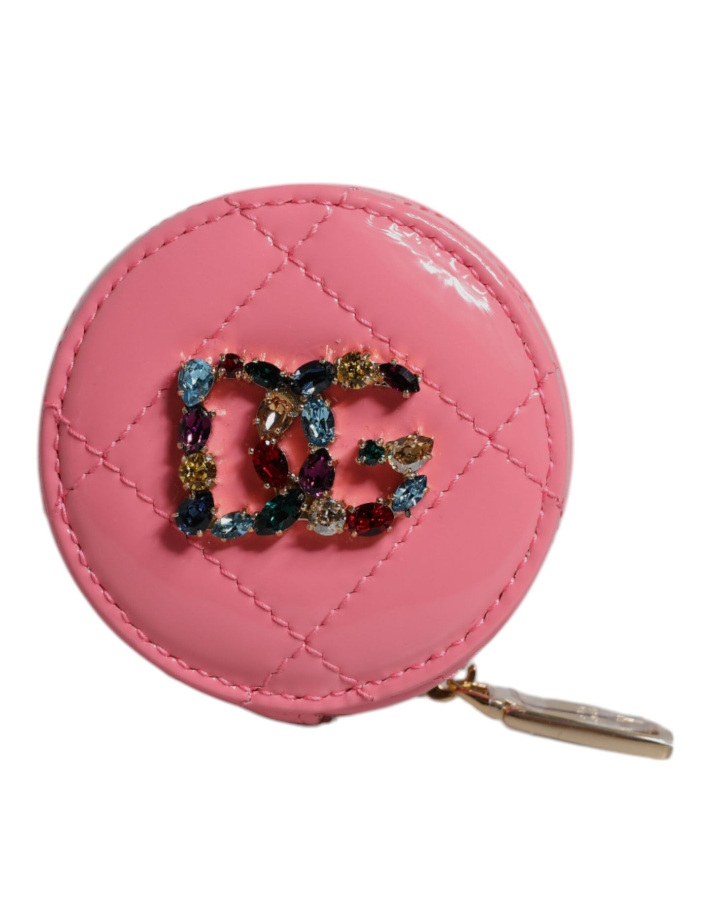Dolce & Gabbana – Runde Geldbörse aus Lammleder mit DG-Kristallen in Rosa