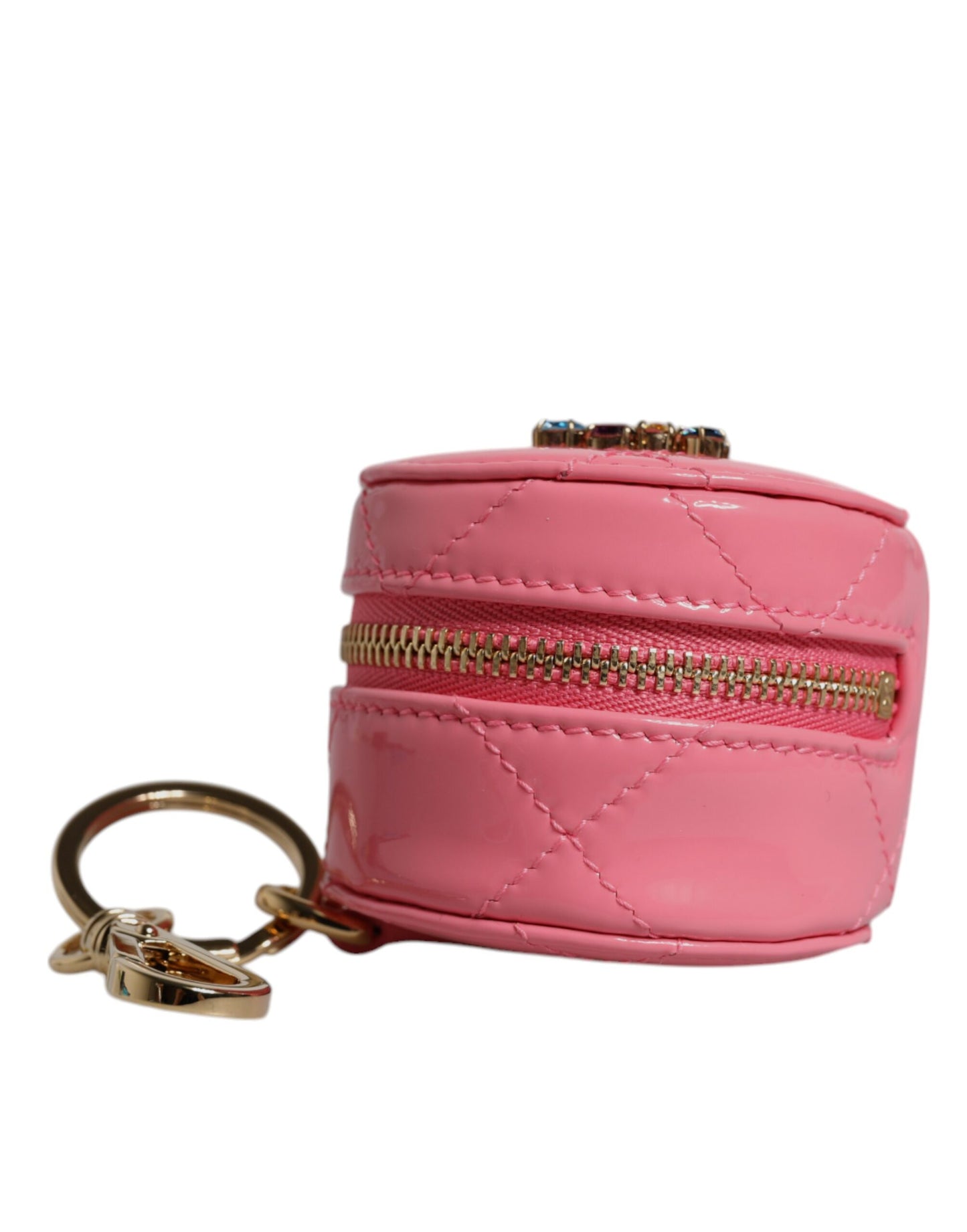 Dolce & Gabbana – Runde Geldbörse aus Lammleder mit DG-Kristallen in Rosa