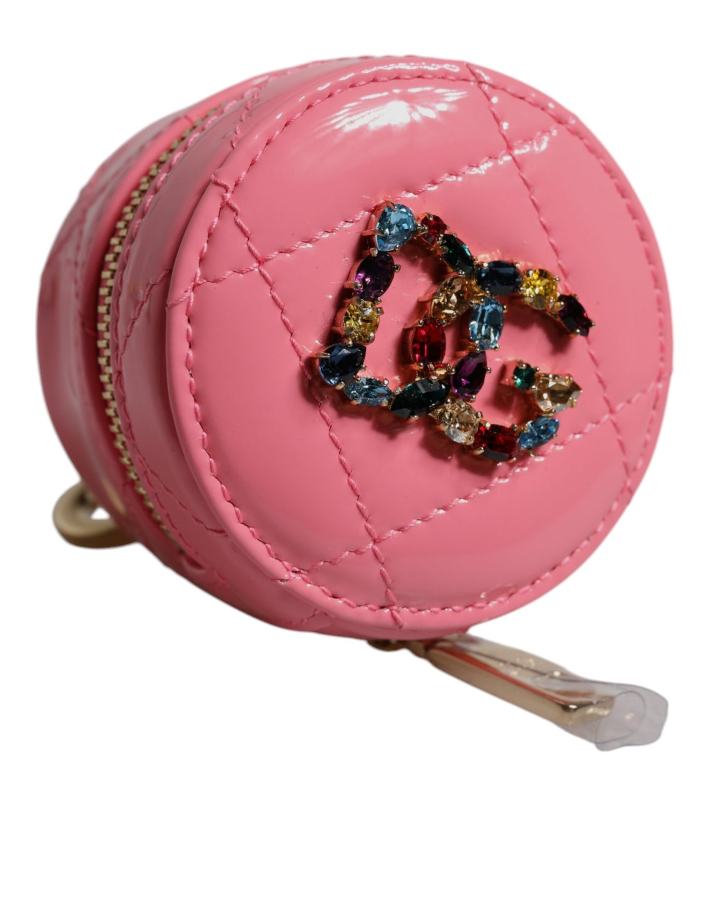 Dolce & Gabbana – Runde Geldbörse aus Lammleder mit DG-Kristallen in Rosa