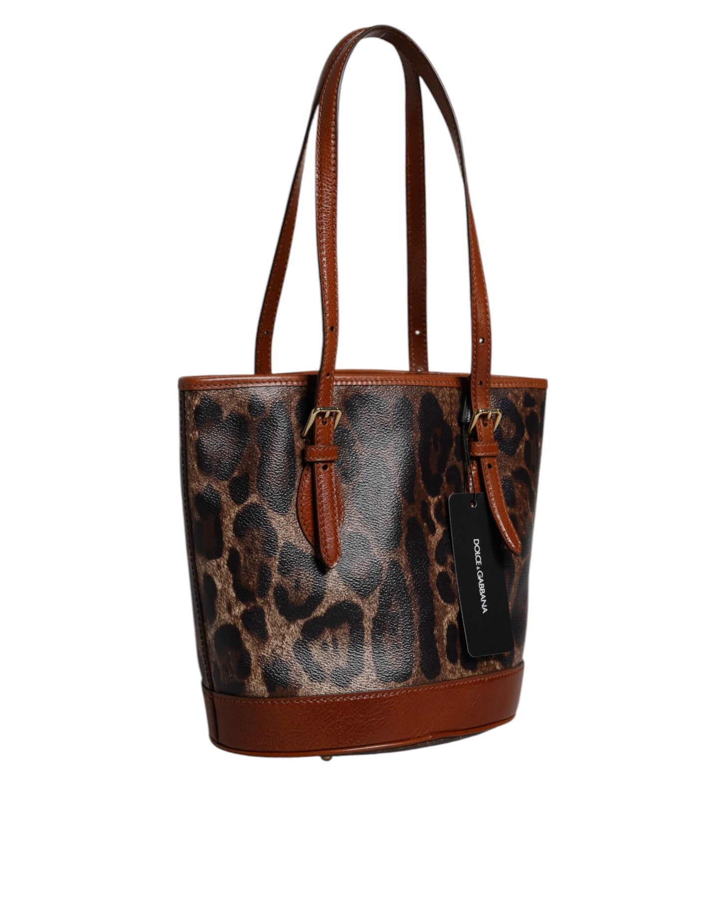 Dolce & Gabbana – Tragetasche aus braunem Leder mit Leopardenmuster und Schulterriemen