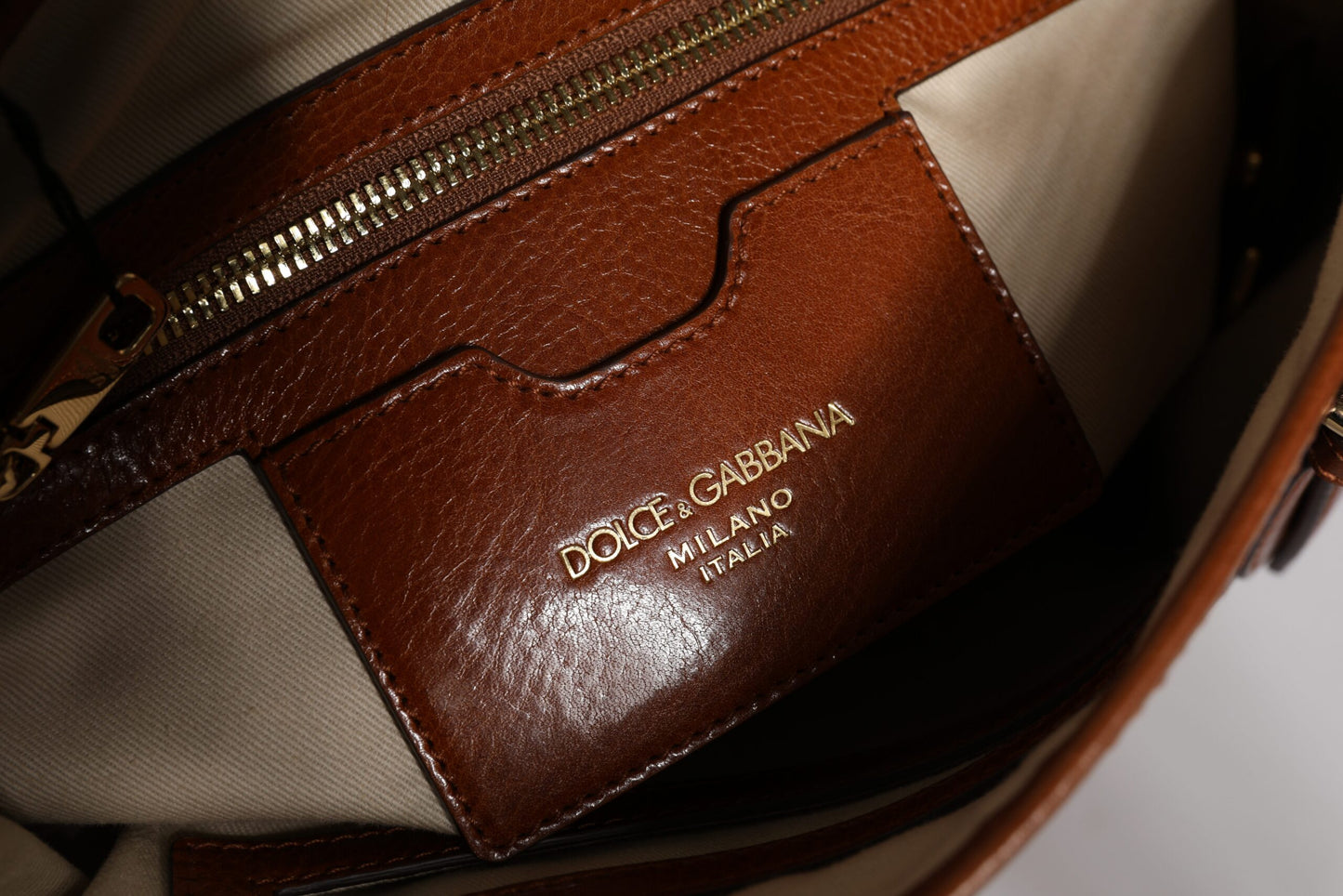 Dolce & Gabbana – Tragetasche aus braunem Leder mit Leopardenmuster und Schulterriemen