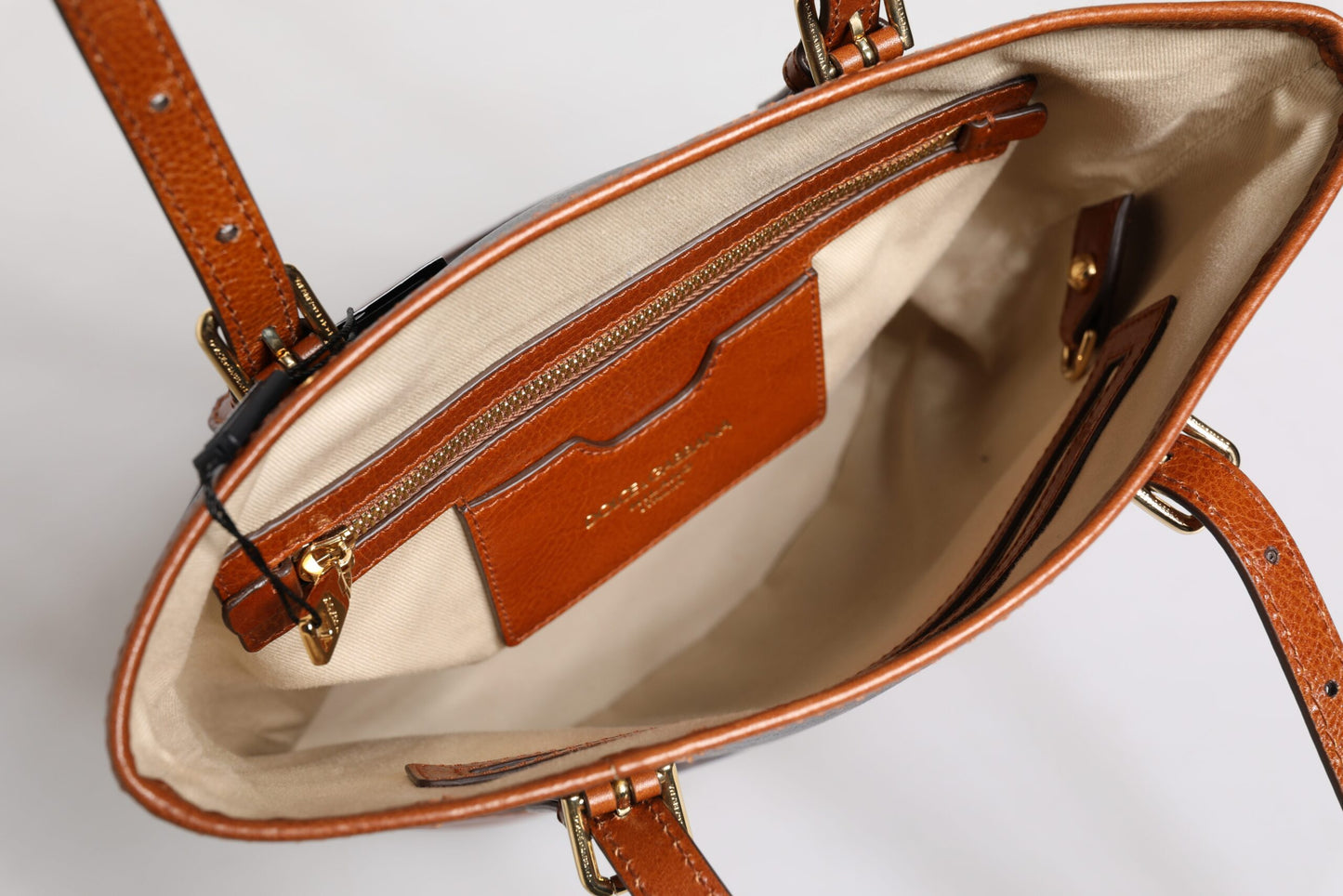 Dolce & Gabbana – Tragetasche aus braunem Leder mit Leopardenmuster und Schulterriemen