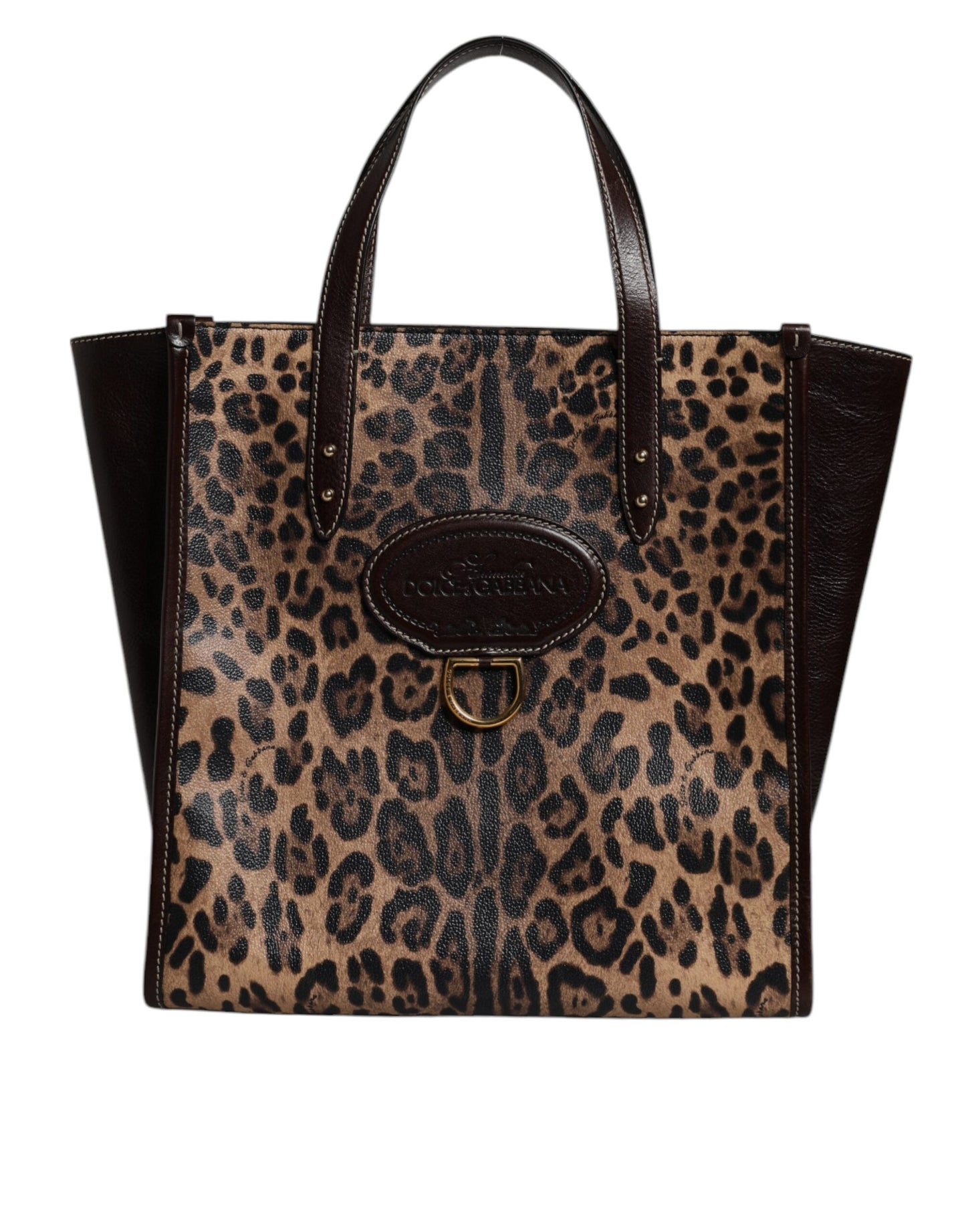 Dolce & Gabbana – Tragetasche aus braunem Leder mit Leopardenmuster und Schulterriemen