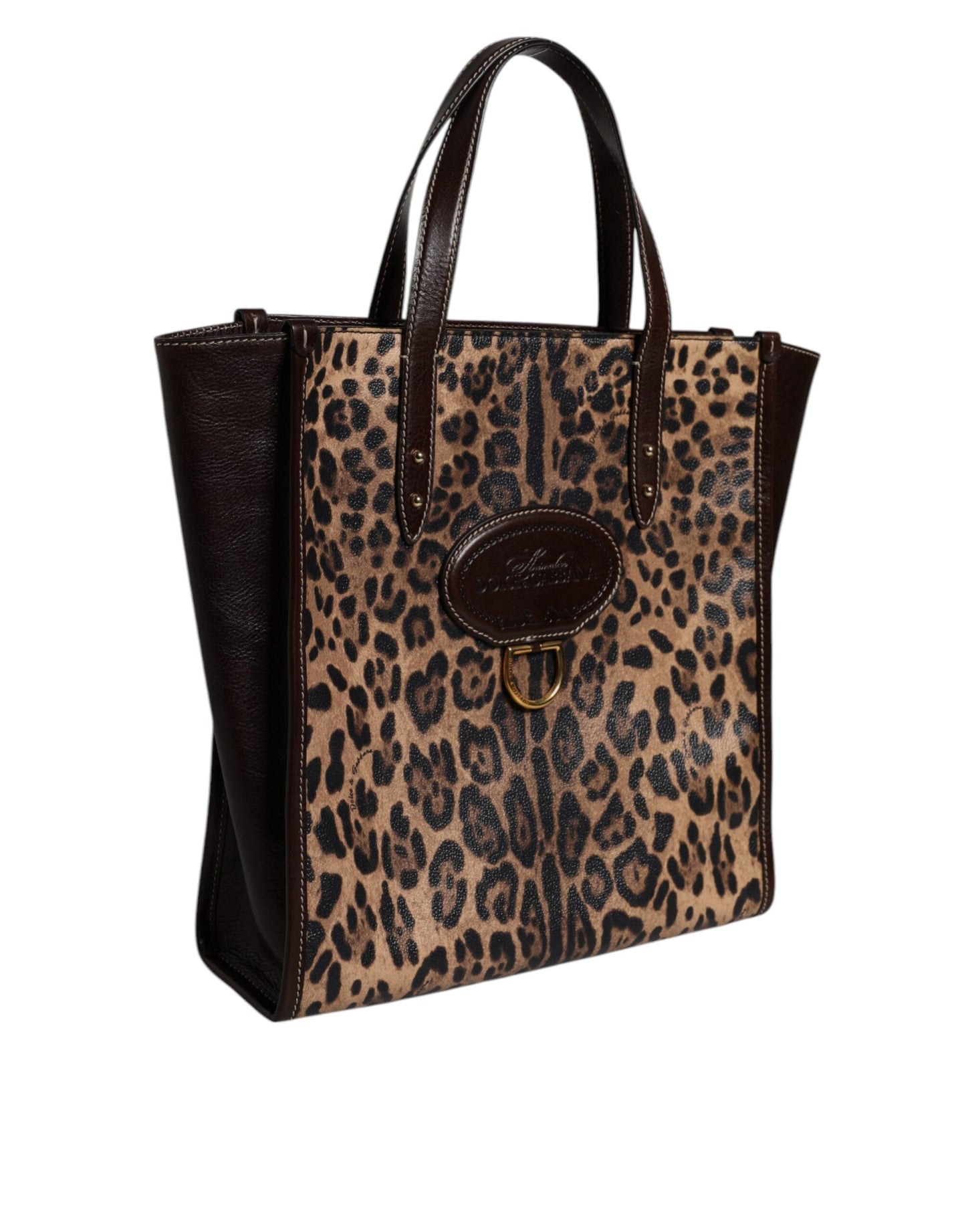 Dolce & Gabbana – Tragetasche aus braunem Leder mit Leopardenmuster und Schulterriemen
