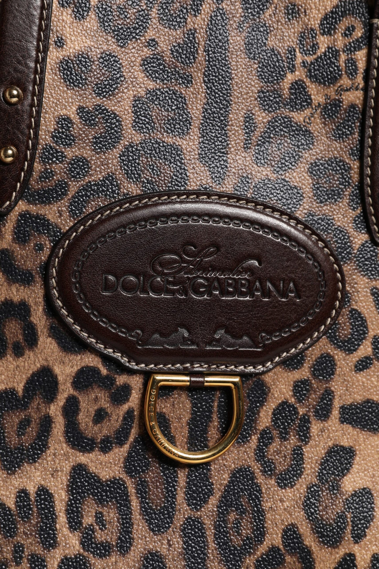 Dolce & Gabbana – Tragetasche aus braunem Leder mit Leopardenmuster und Schulterriemen