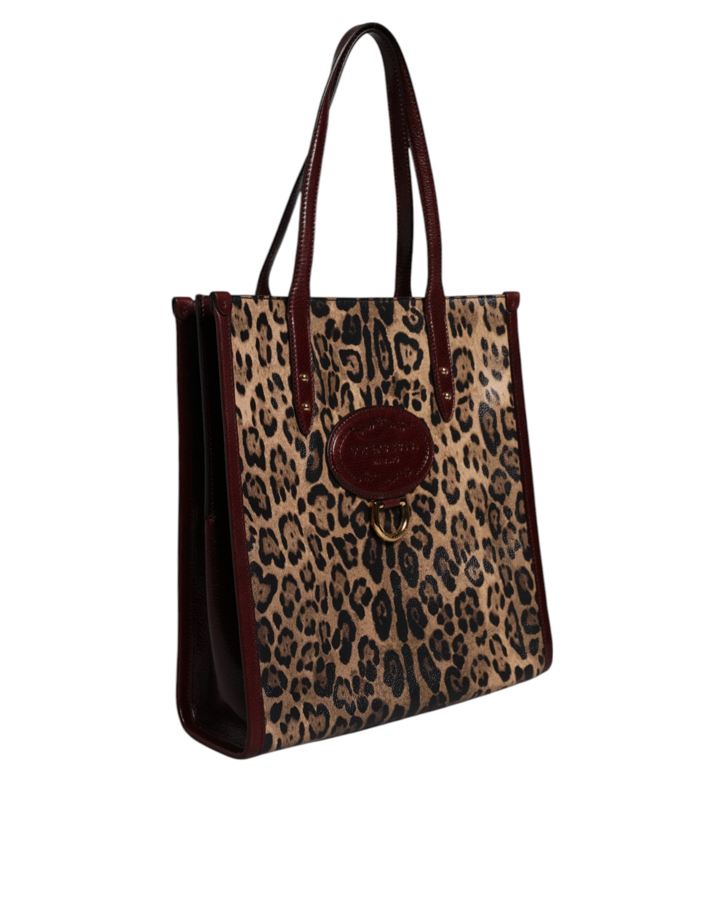 Dolce & Gabbana – Tragetasche aus braunem Leder mit Leopardenmuster und Schulterriemen