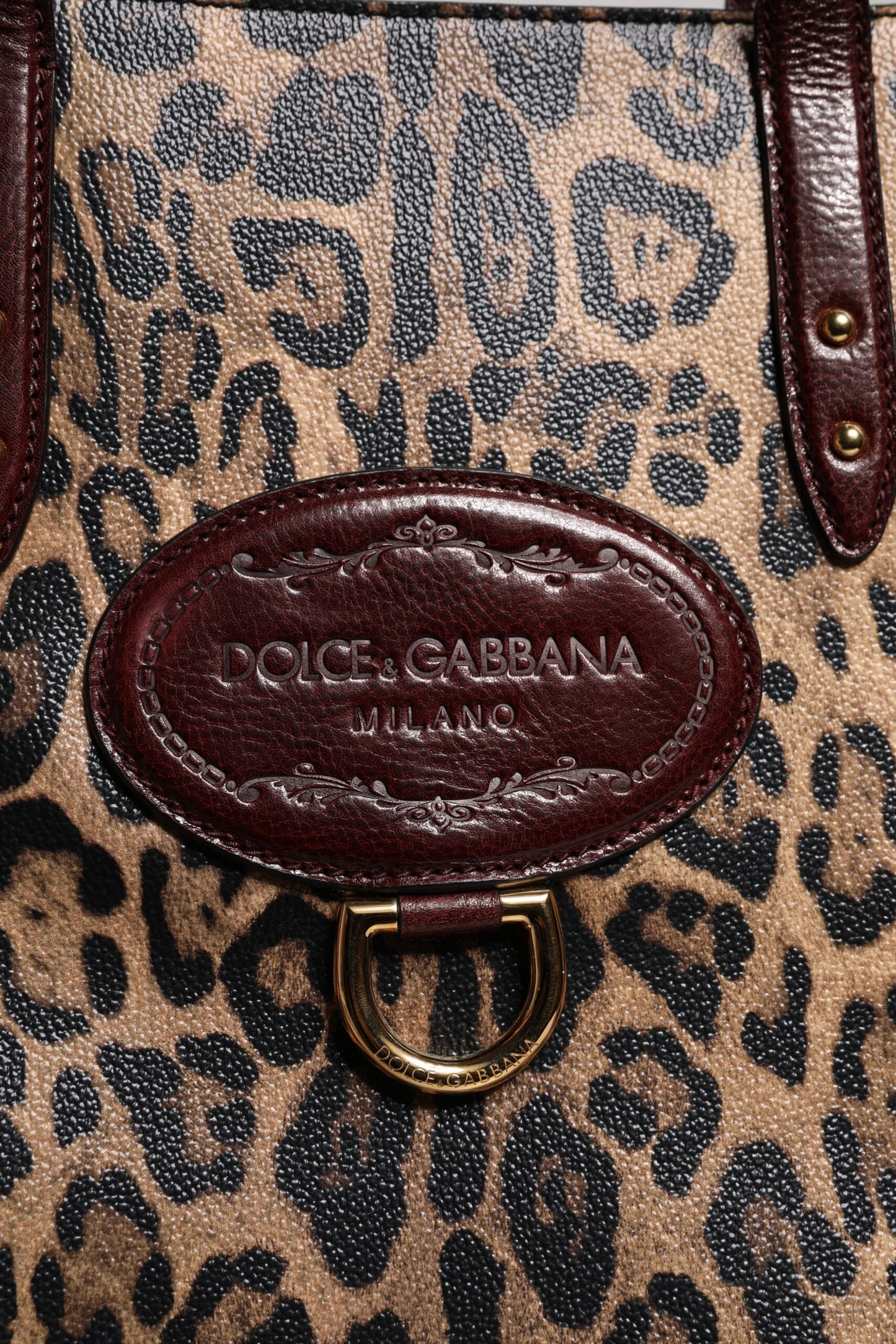 Dolce & Gabbana – Tragetasche aus braunem Leder mit Leopardenmuster und Schulterriemen
