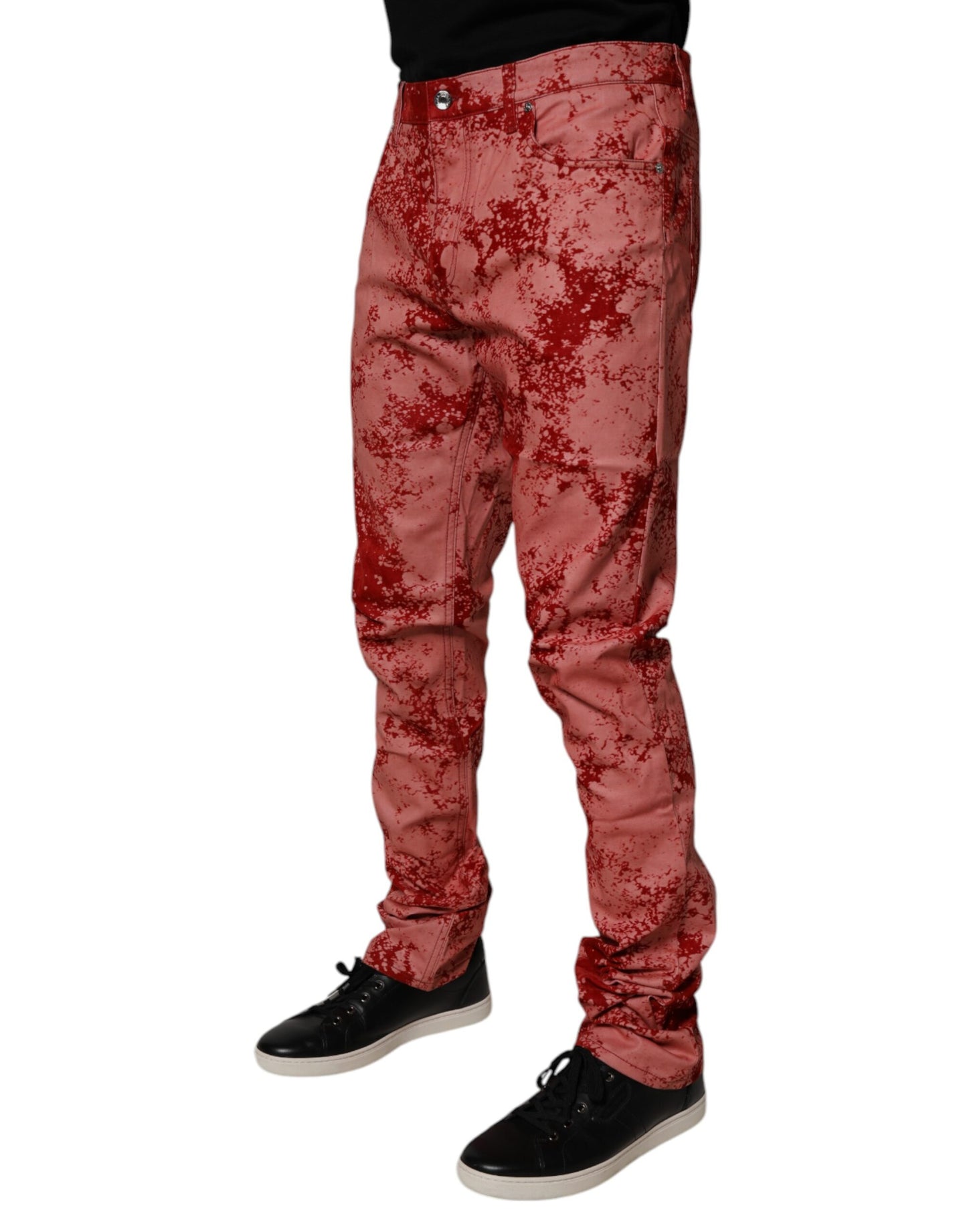 Dolce & Gabbana – Rote Skinny-Jeans aus Baumwolle mit Batikmuster für Herren