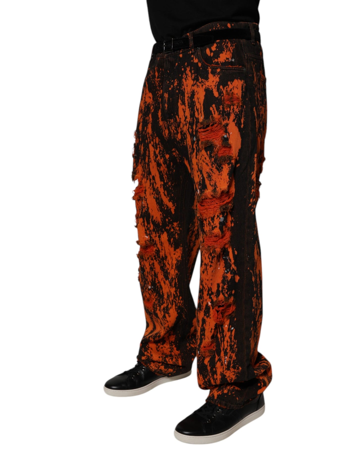 Dolce & Gabbana – Gerade Jeans aus Baumwolle mit Batikmuster in Schwarz und Rot