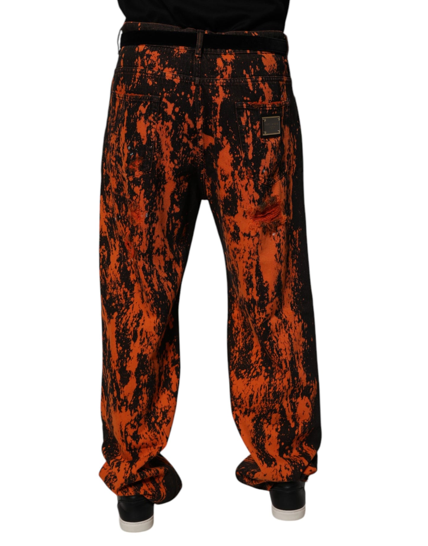 Dolce & Gabbana – Gerade Jeans aus Baumwolle mit Batikmuster in Schwarz und Rot