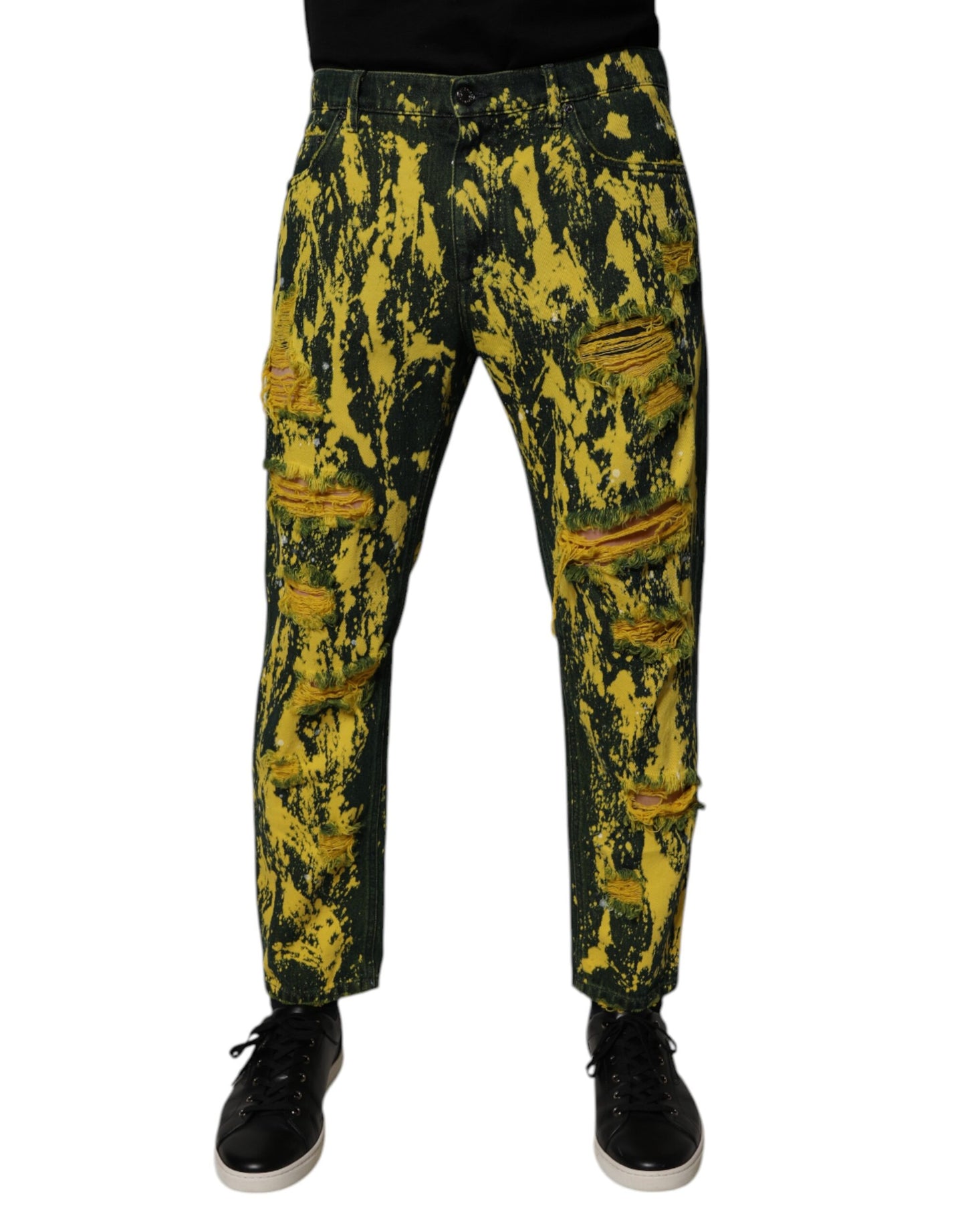 Dolce & Gabbana – Schwarze, gelbe, zerfetzte Skinny-Jeans für Herren