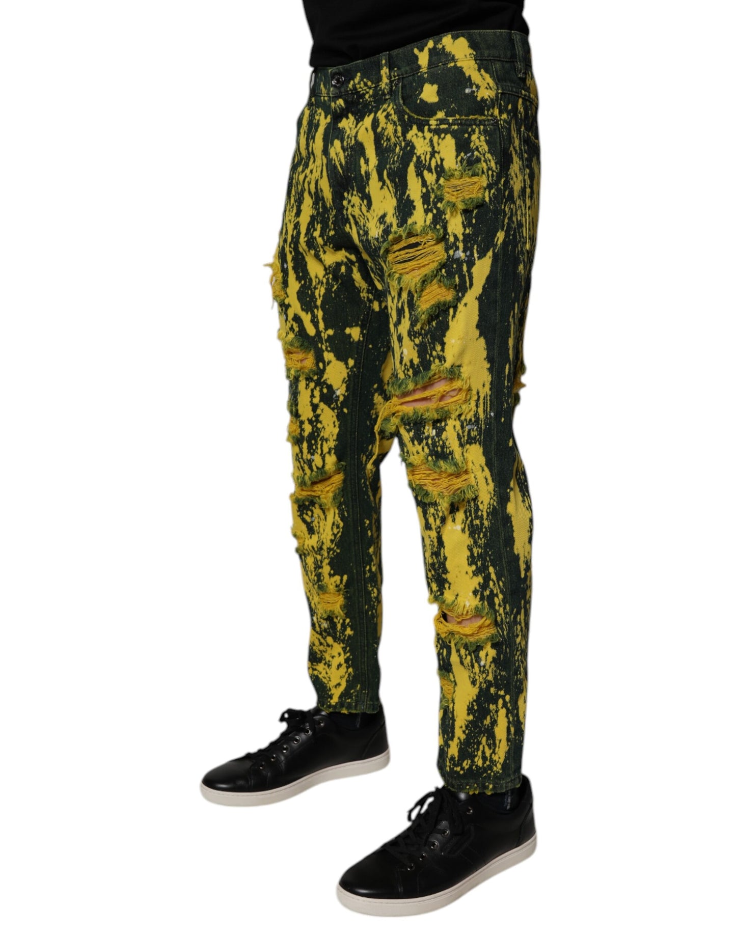 Dolce & Gabbana – Schwarze, gelbe, zerfetzte Skinny-Jeans für Herren