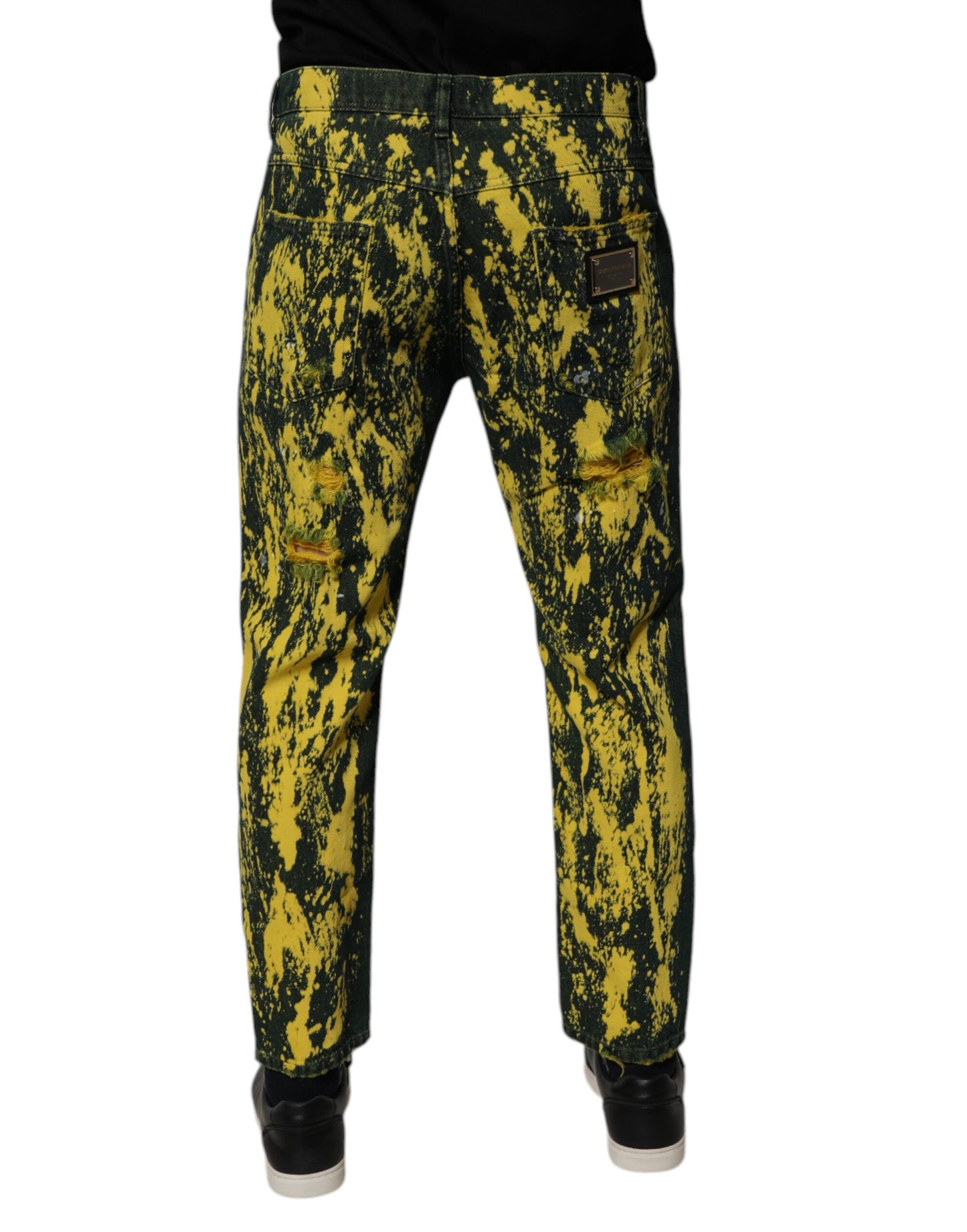Dolce & Gabbana – Schwarze, gelbe, zerfetzte Skinny-Jeans für Herren