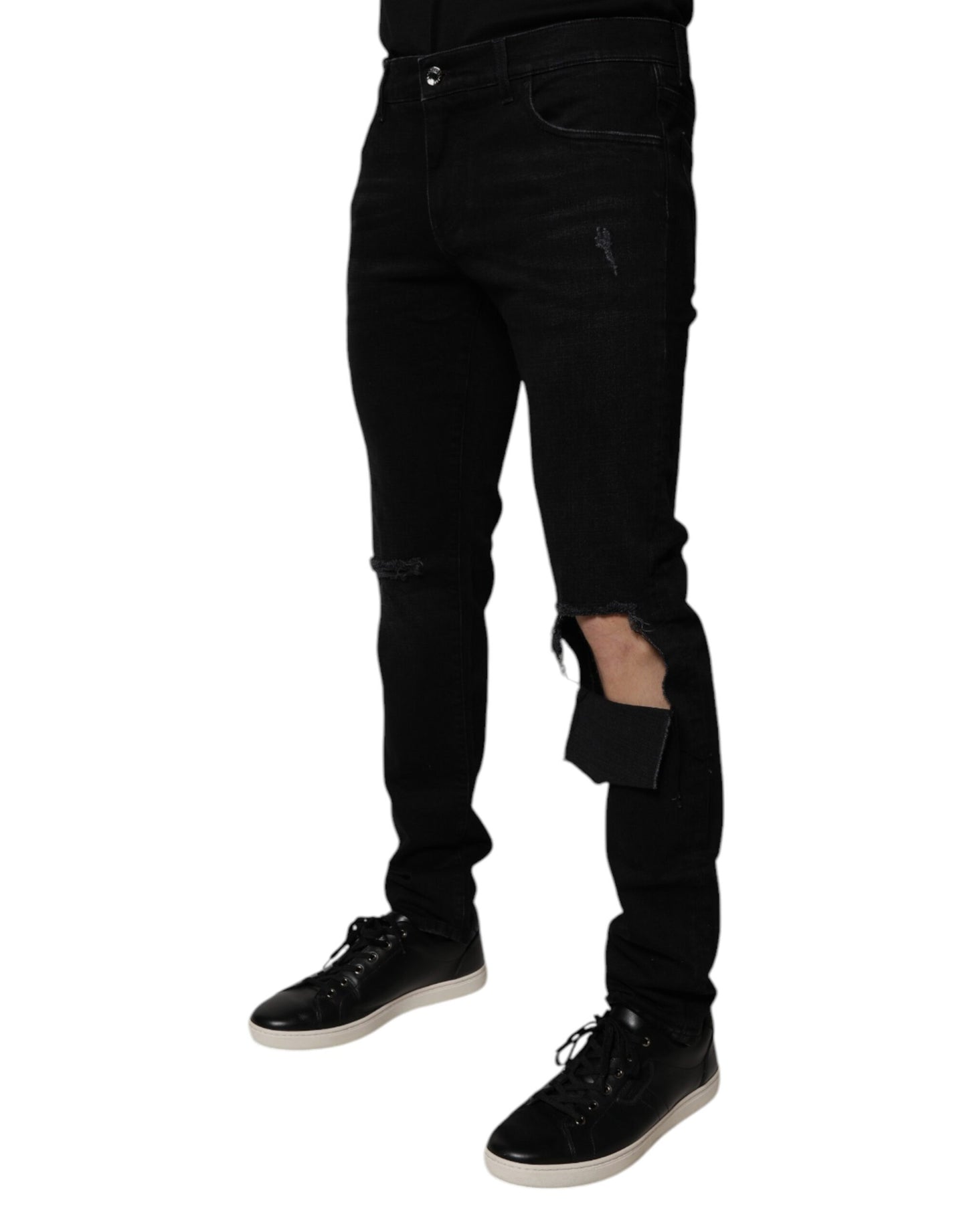 Dolce & Gabbana Schwarze Skinny-Jeans aus zerrissener Baumwolle für Herren