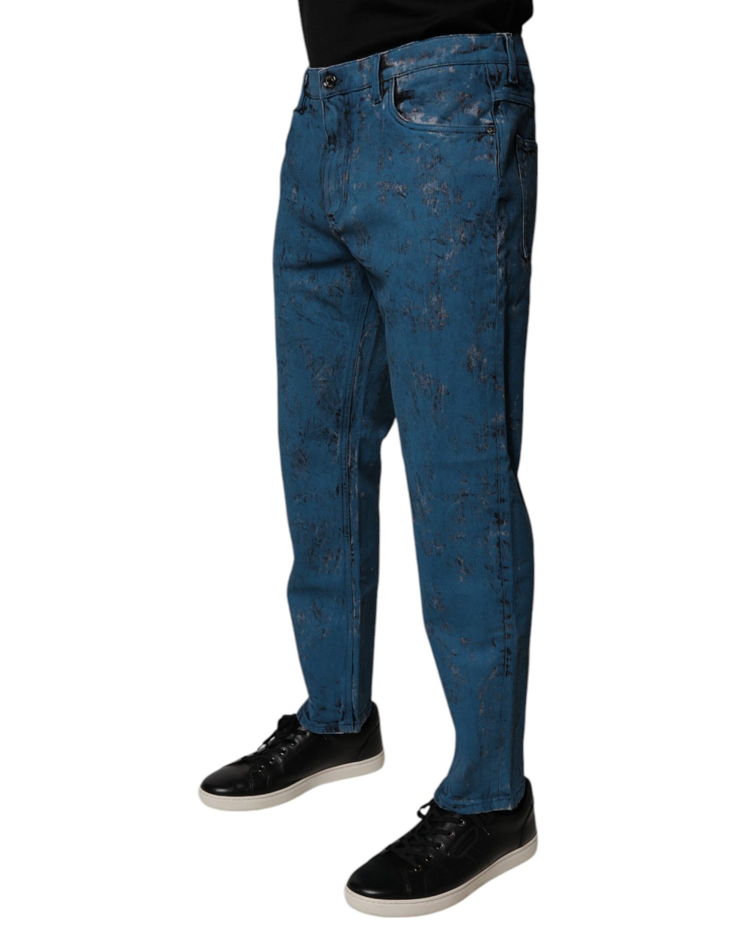 Dolce & Gabbana – Blaue Skinny-Jeans aus Baumwolle mit Batikmuster für Herren