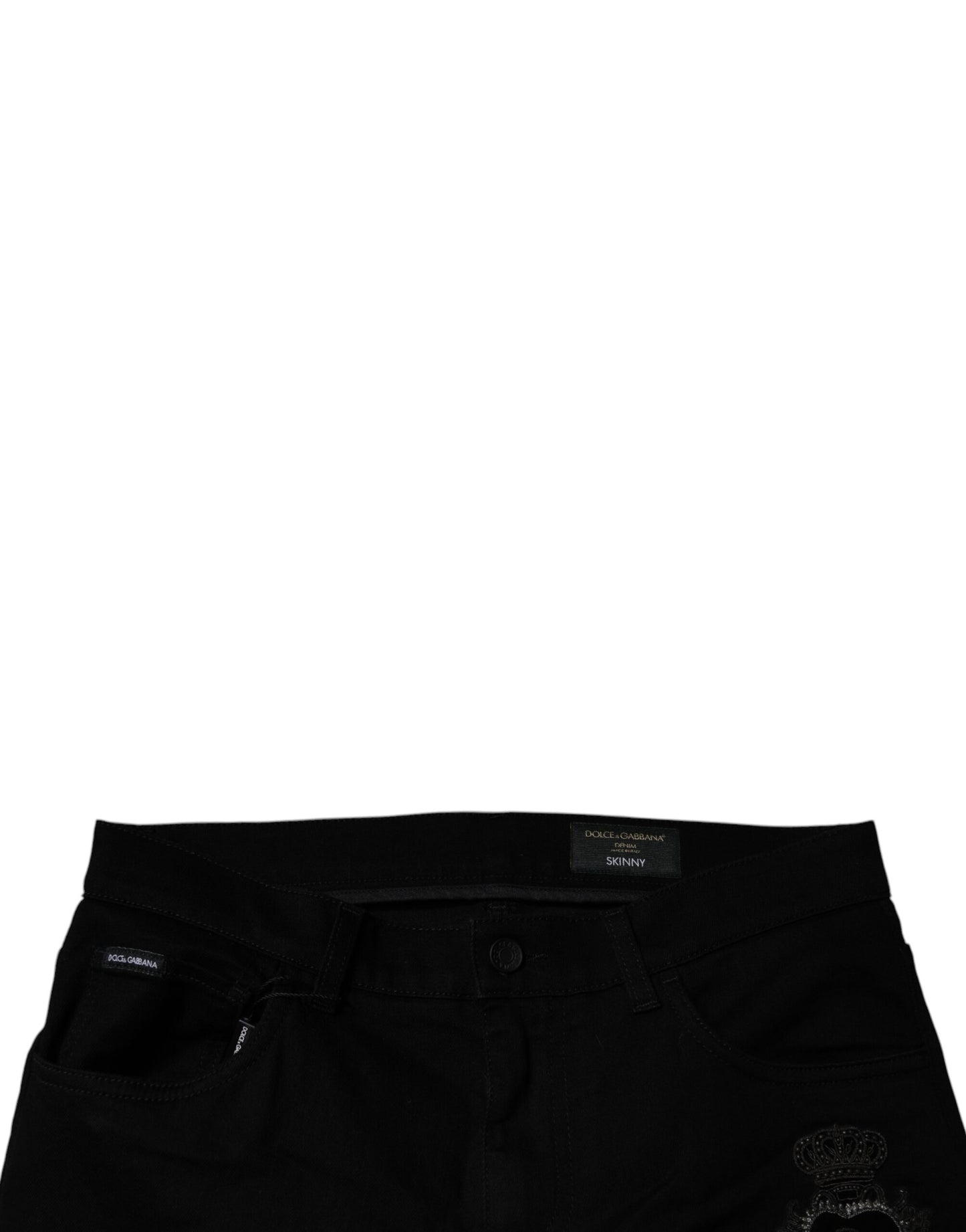 Dolce & Gabbana – Schwarze Skinny-Jeans aus Baumwolle mit heiligem Herzen