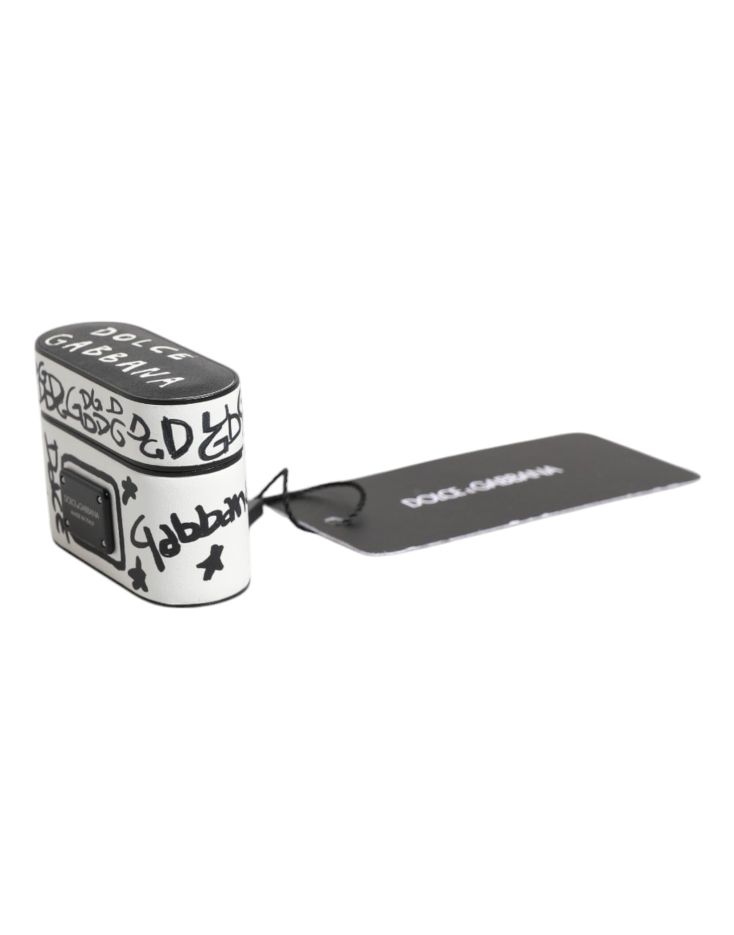 Dolce & Gabbana – Airpods-Hülle aus schwarz-weißem Leder mit geprägtem Logo
