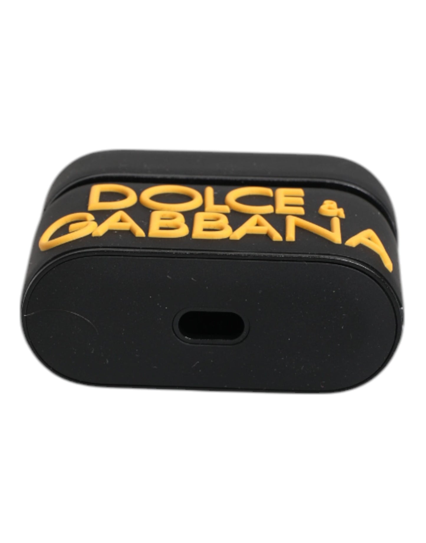 Dolce & Gabbana – Airpods-Hülle aus Silikon mit geprägtem Logo in Schwarz und Gelb