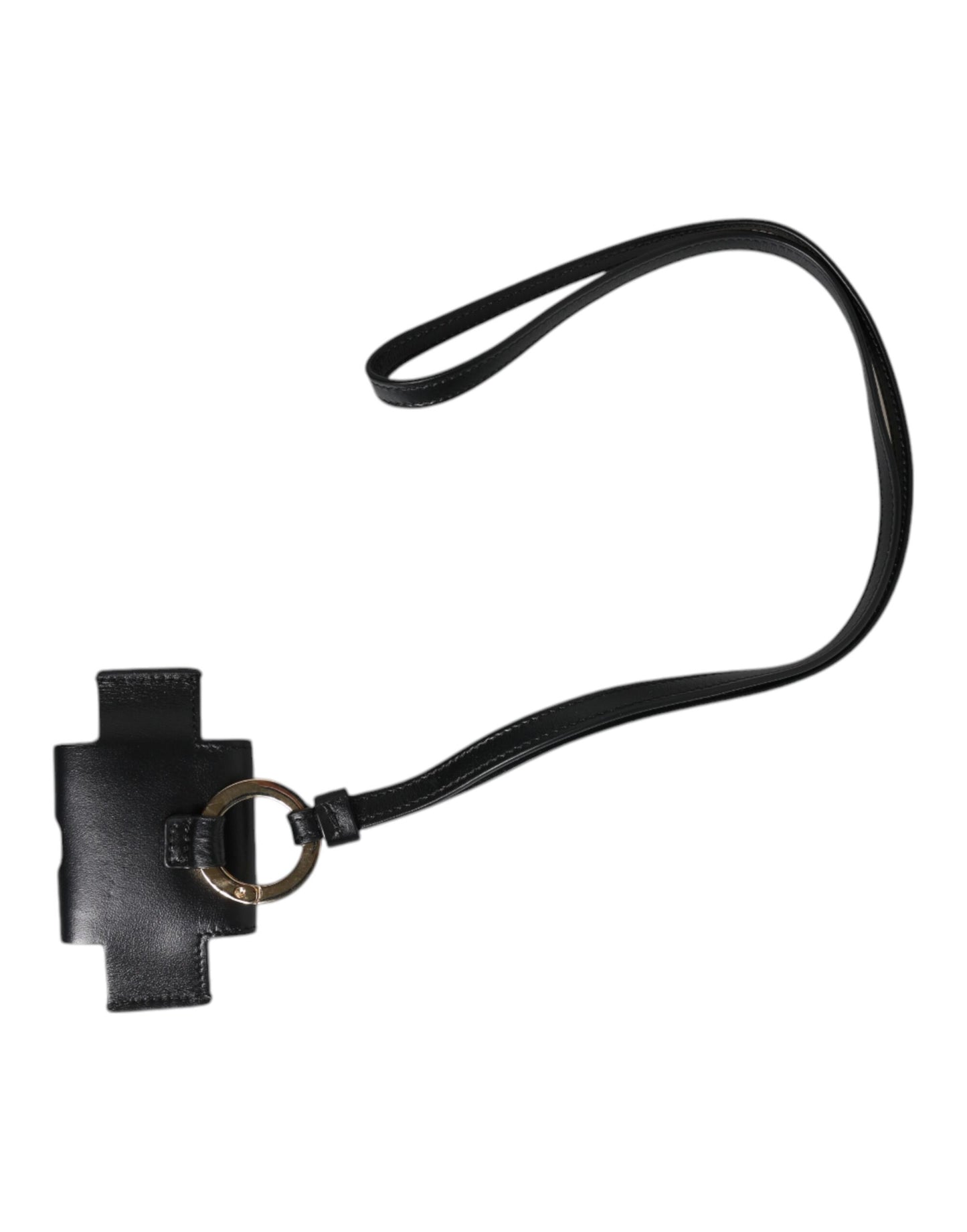 Dolce & Gabbana – Airpods-Hülle mit schwarzem Lederarmband und goldenem Metall-Logo