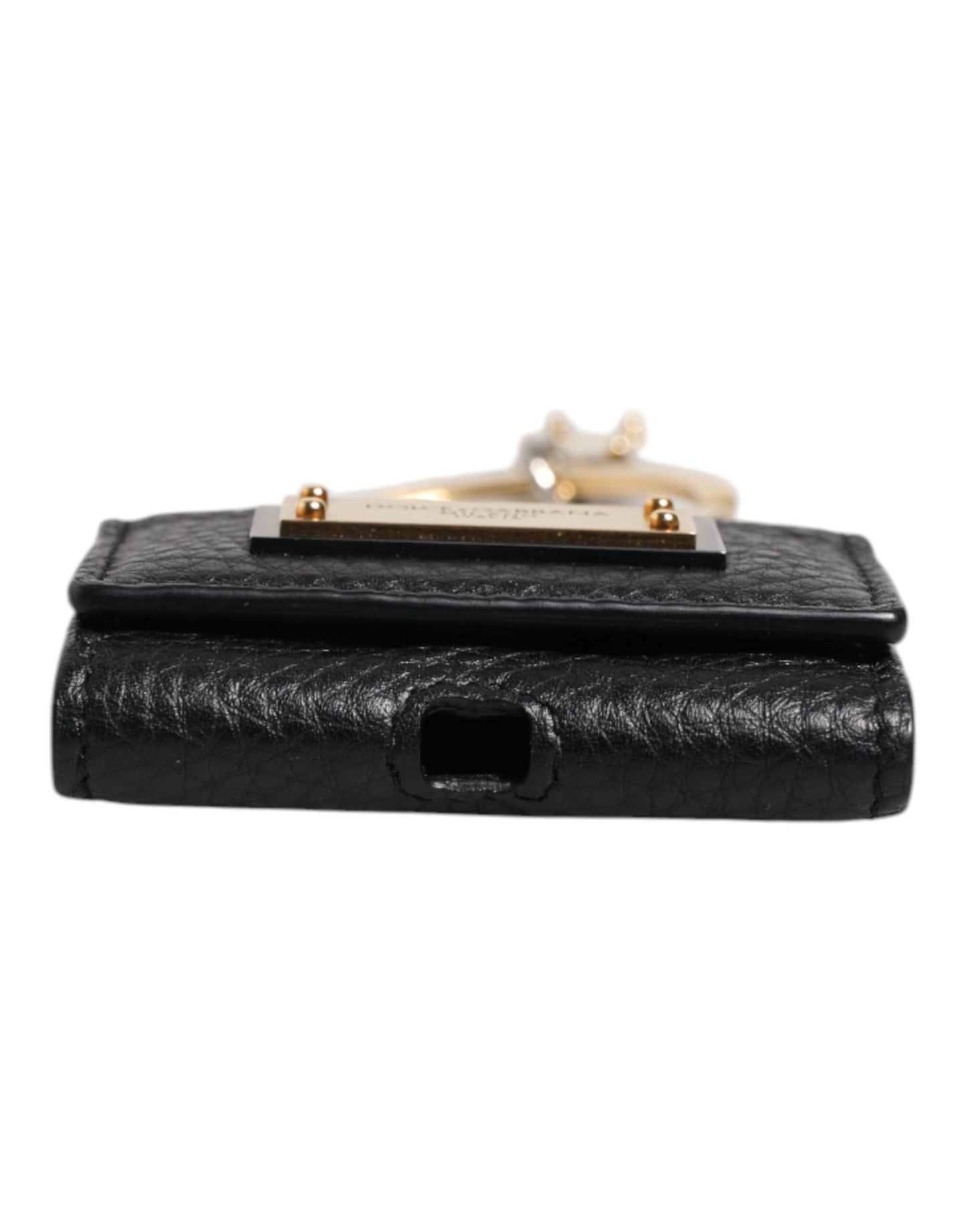 Dolce & Gabbana – Airpods-Hülle mit schwarzem Lederarmband und goldenem Metall-Logo