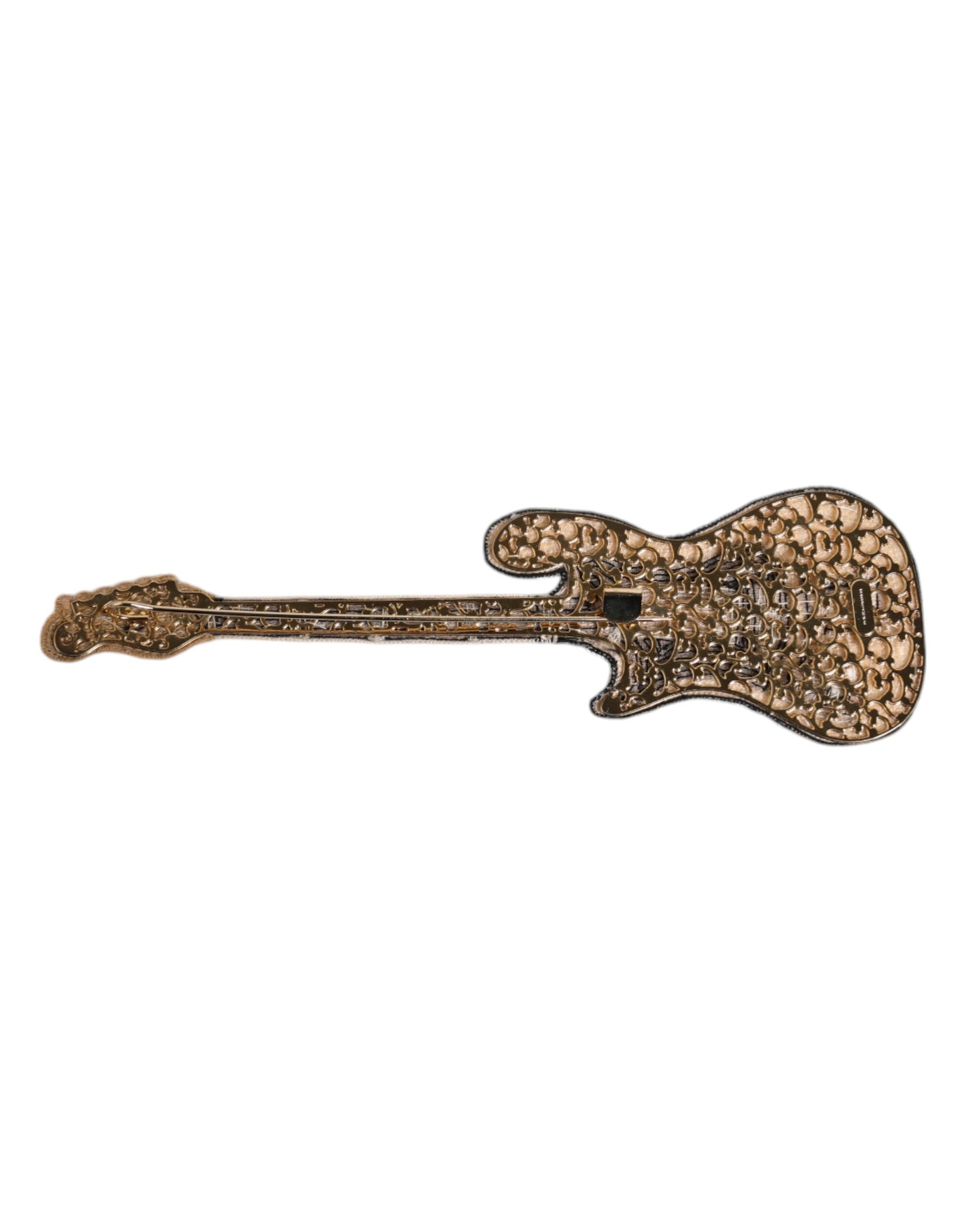 Dolce & Gabbana – Gitarren-Brosche mit Logo und Perlen aus goldenem Messing