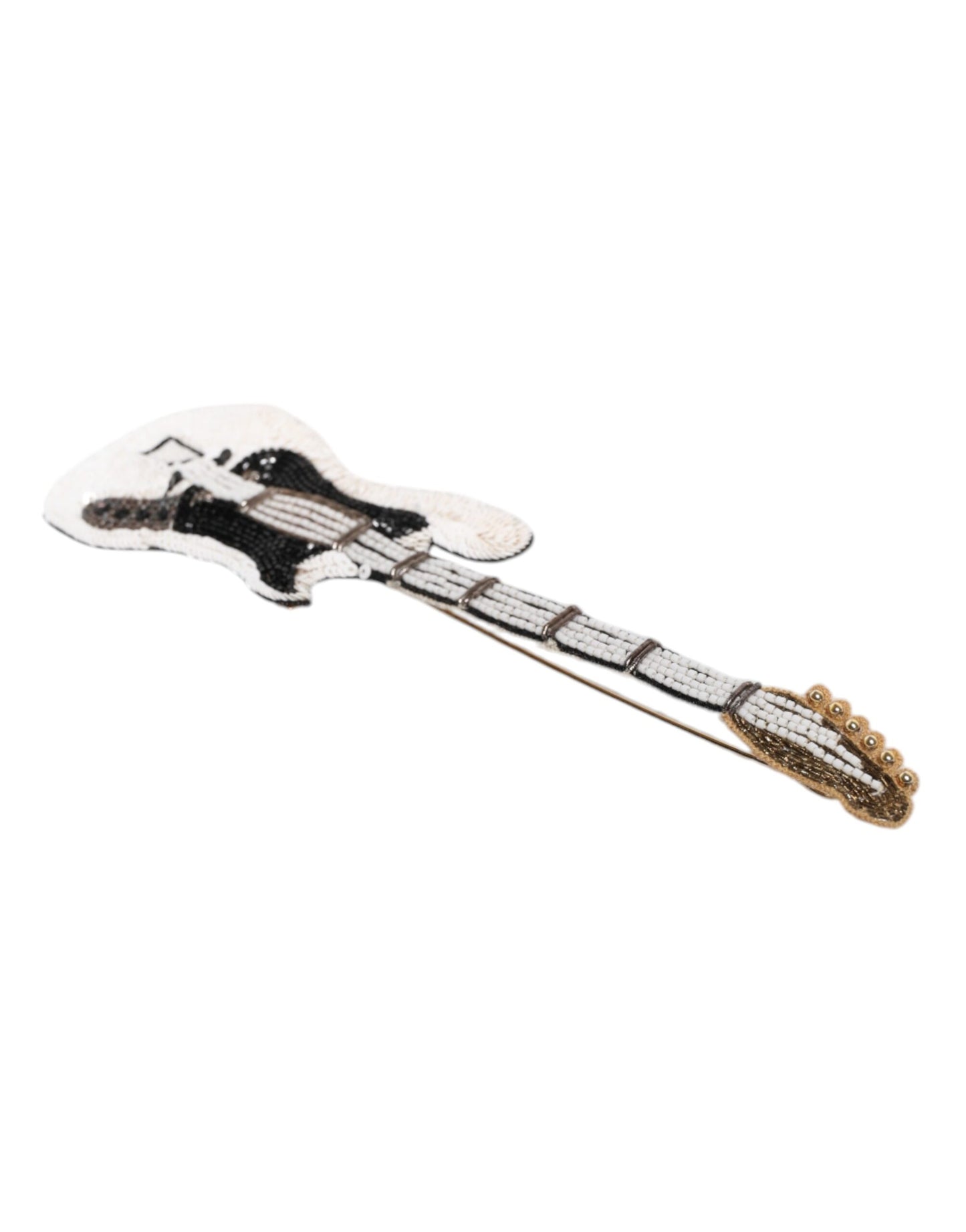Dolce & Gabbana – Gitarren-Brosche mit Logo und Perlen aus goldenem Messing