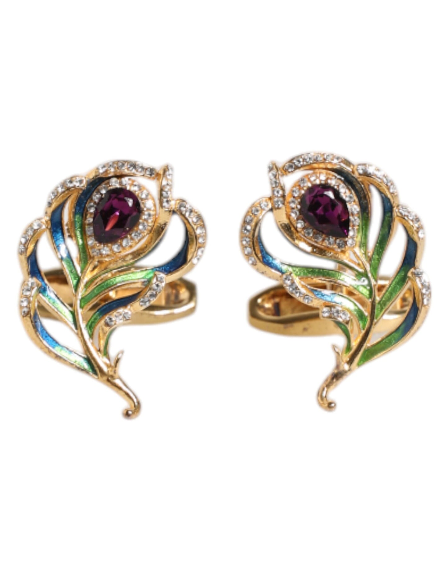 Dolce & Gabbana Manschettenknopf aus 925er Sterlingsilber mit mehrfarbigen Pfauenfedern