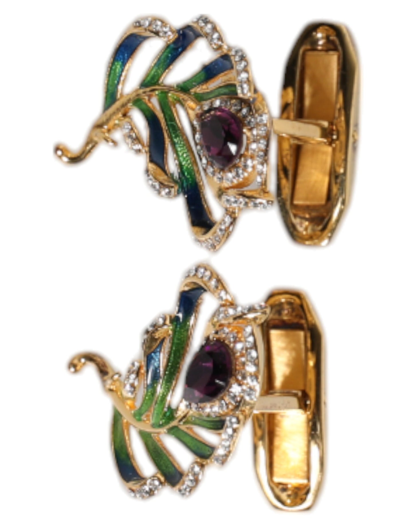Dolce & Gabbana Manschettenknopf aus 925er Sterlingsilber mit mehrfarbigen Pfauenfedern