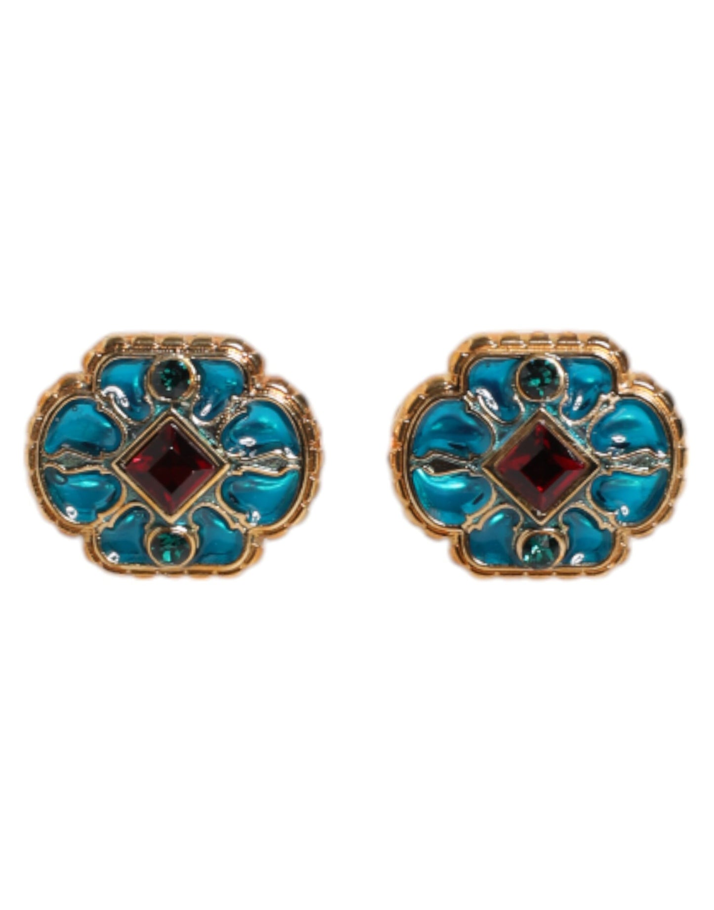 Dolce & Gabbana Manschettenknopf aus goldfarbenem Messing mit blau emaillierter Blume