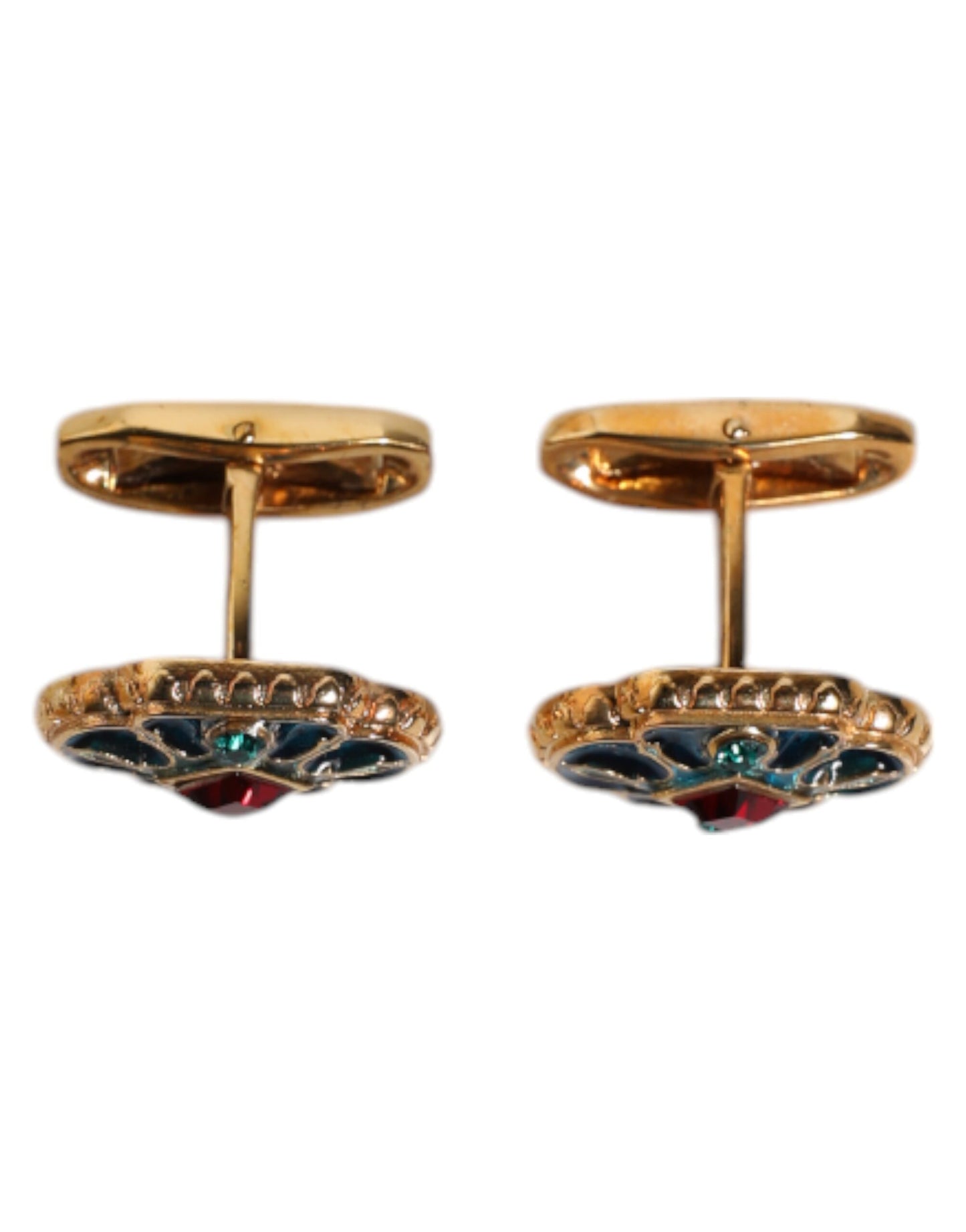 Dolce & Gabbana Manschettenknopf aus goldfarbenem Messing mit blau emaillierter Blume