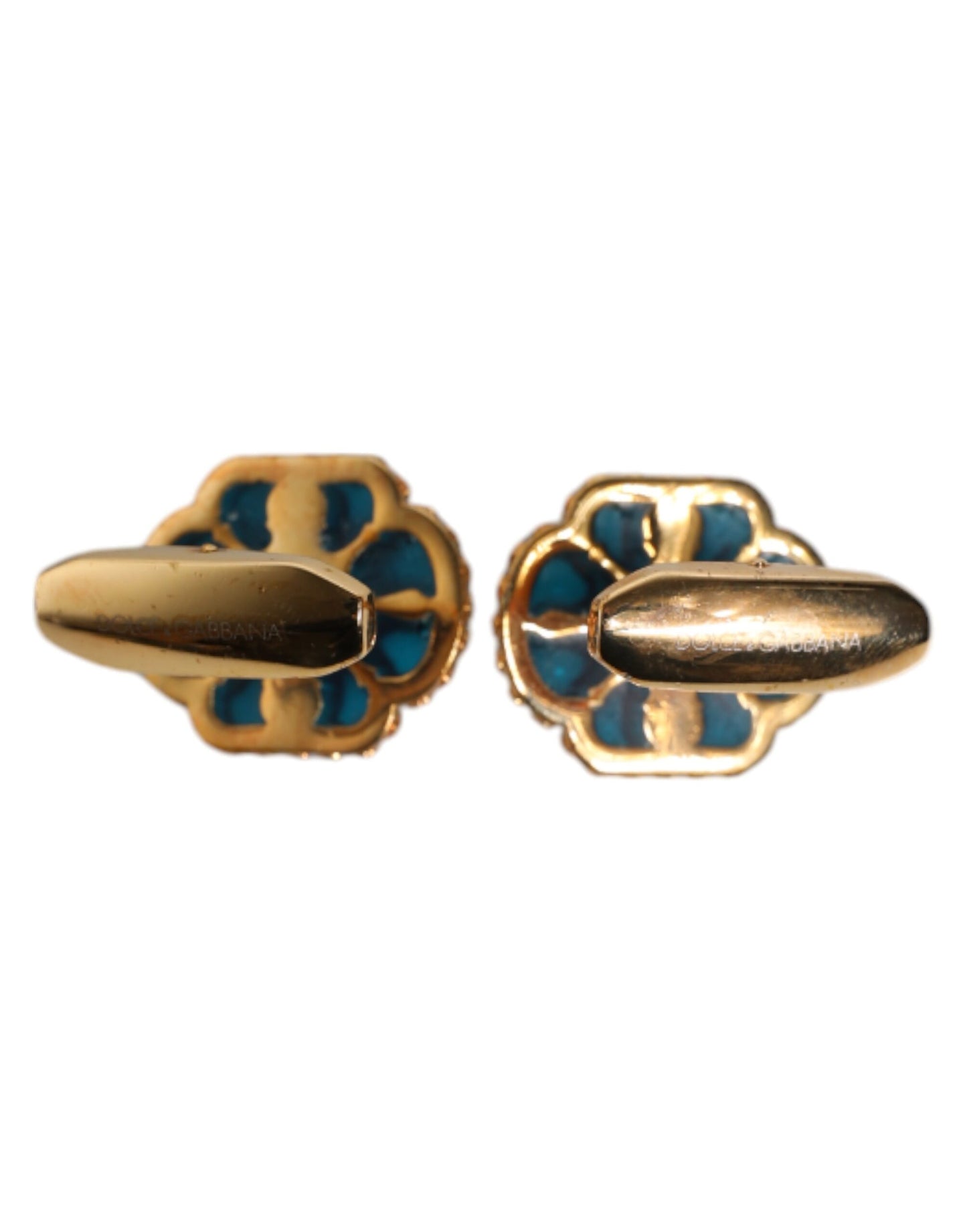 Dolce & Gabbana Manschettenknopf aus goldfarbenem Messing mit blau emaillierter Blume