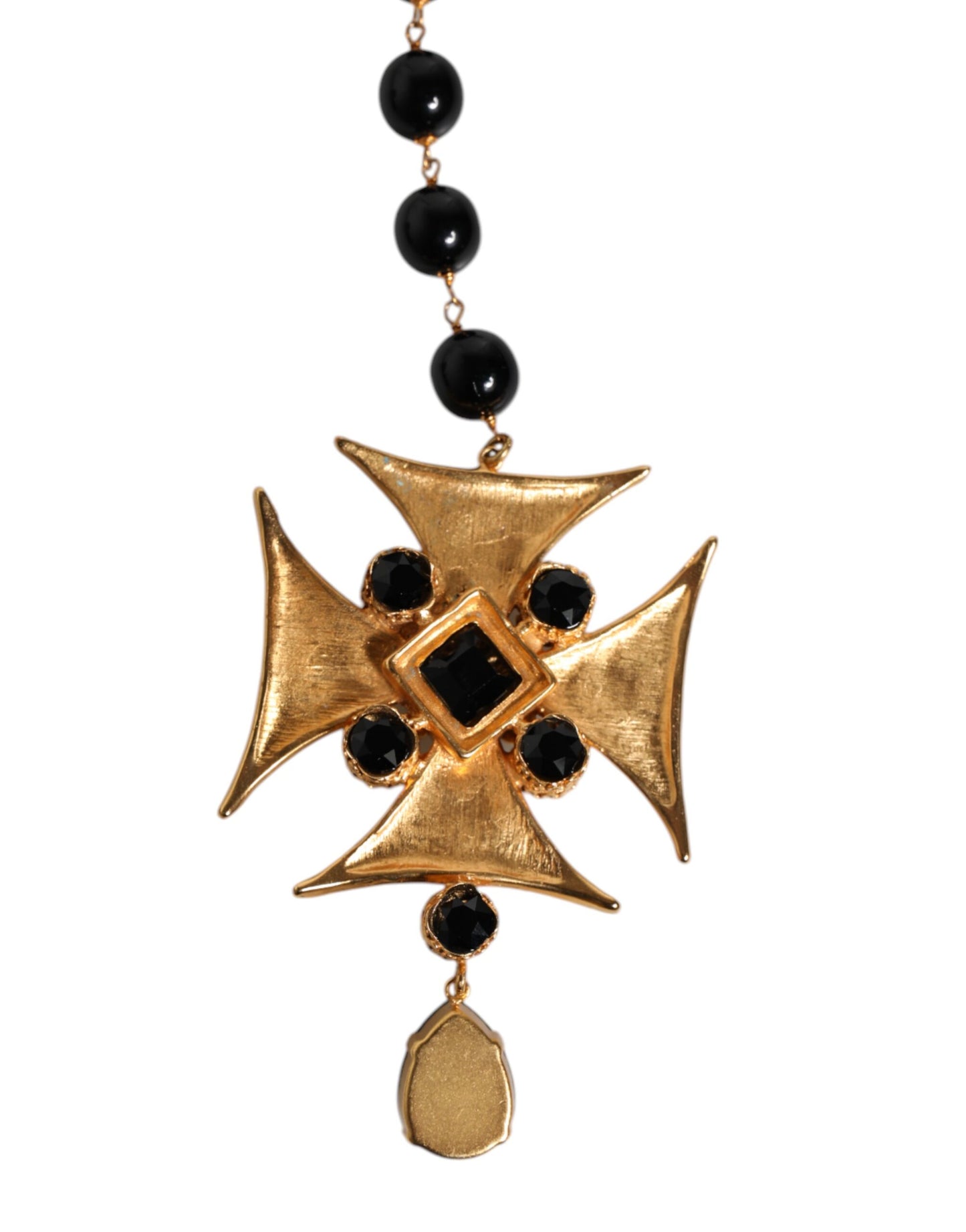 Dolce & Gabbana – Halskette mit Rosenkranzanhänger aus goldenem Messing und schwarzen Perlen