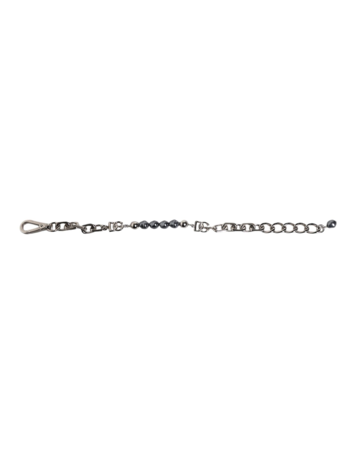 Dolce & Gabbana Silberfarbenes Kettenarmband mit Karabinerverschluss und grauen Perlen