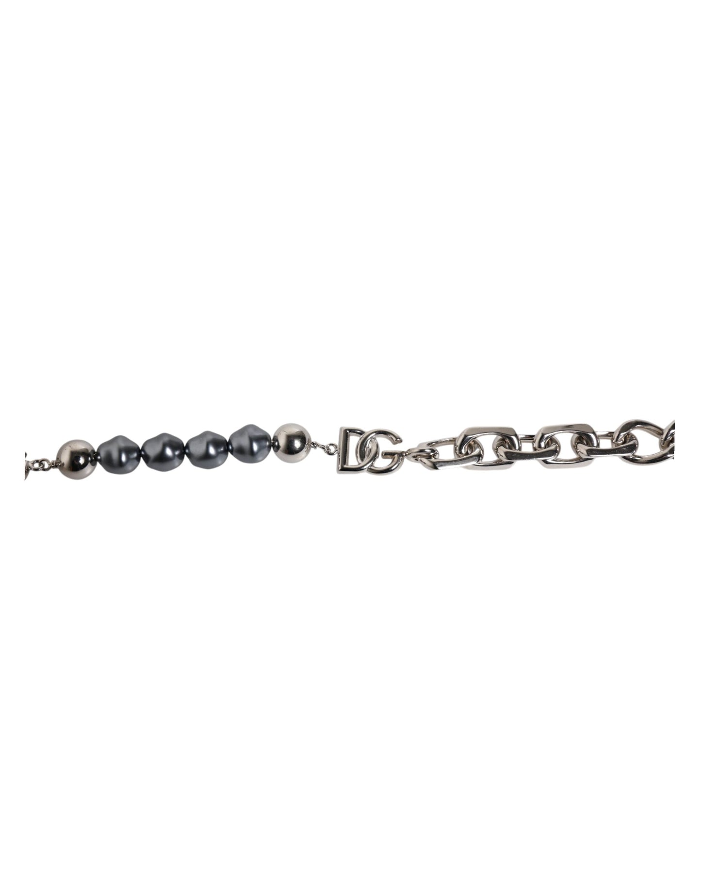 Dolce & Gabbana Silberfarbenes Kettenarmband mit Karabinerverschluss und grauen Perlen