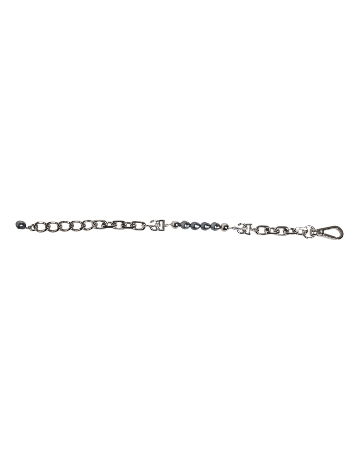Dolce & Gabbana Silberfarbenes Kettenarmband mit Karabinerverschluss und grauen Perlen