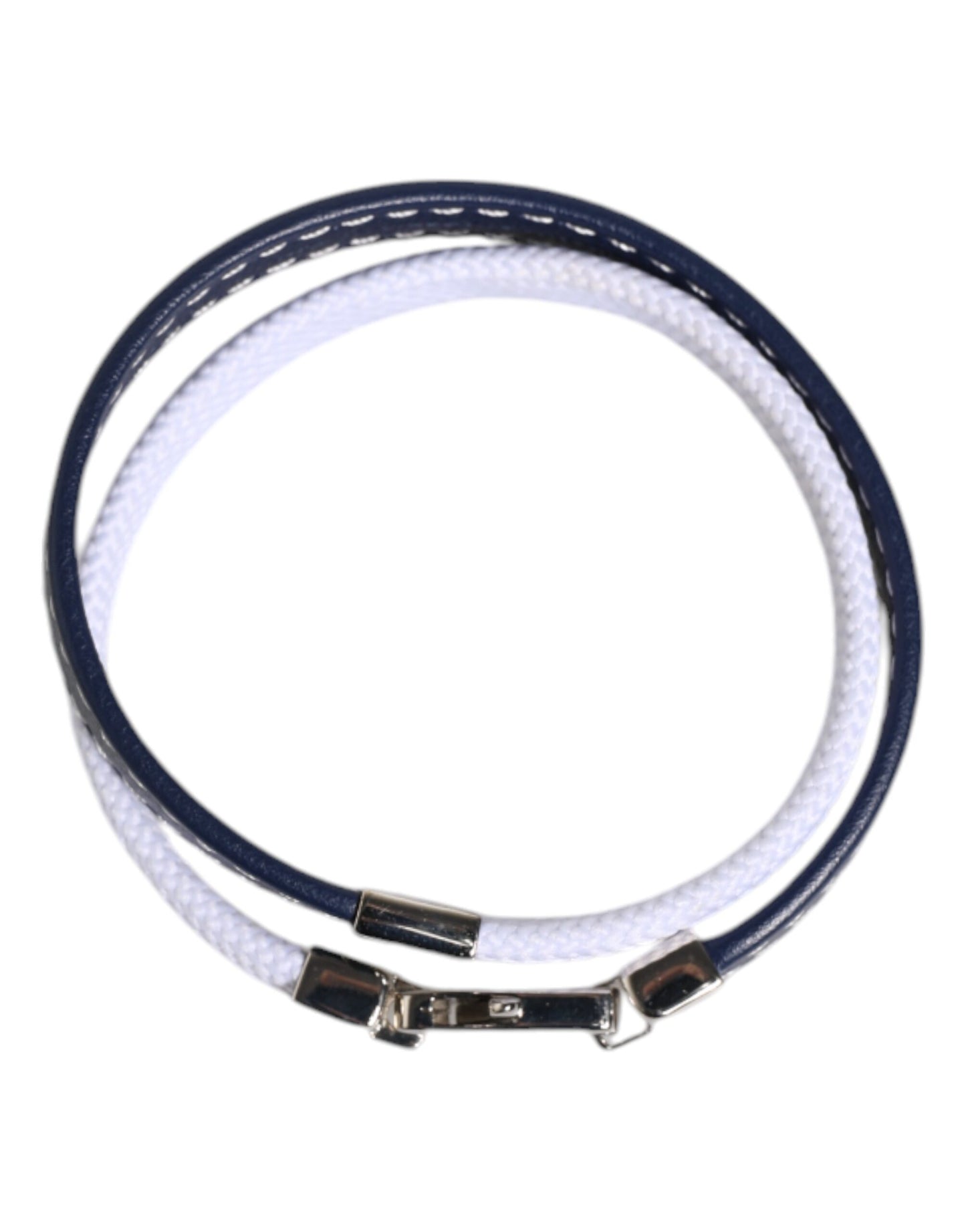 Dolce & Gabbana – Armband mit silberfarbenem Verschluss und blau-weißem Lederbesatz mit DG-Gravur