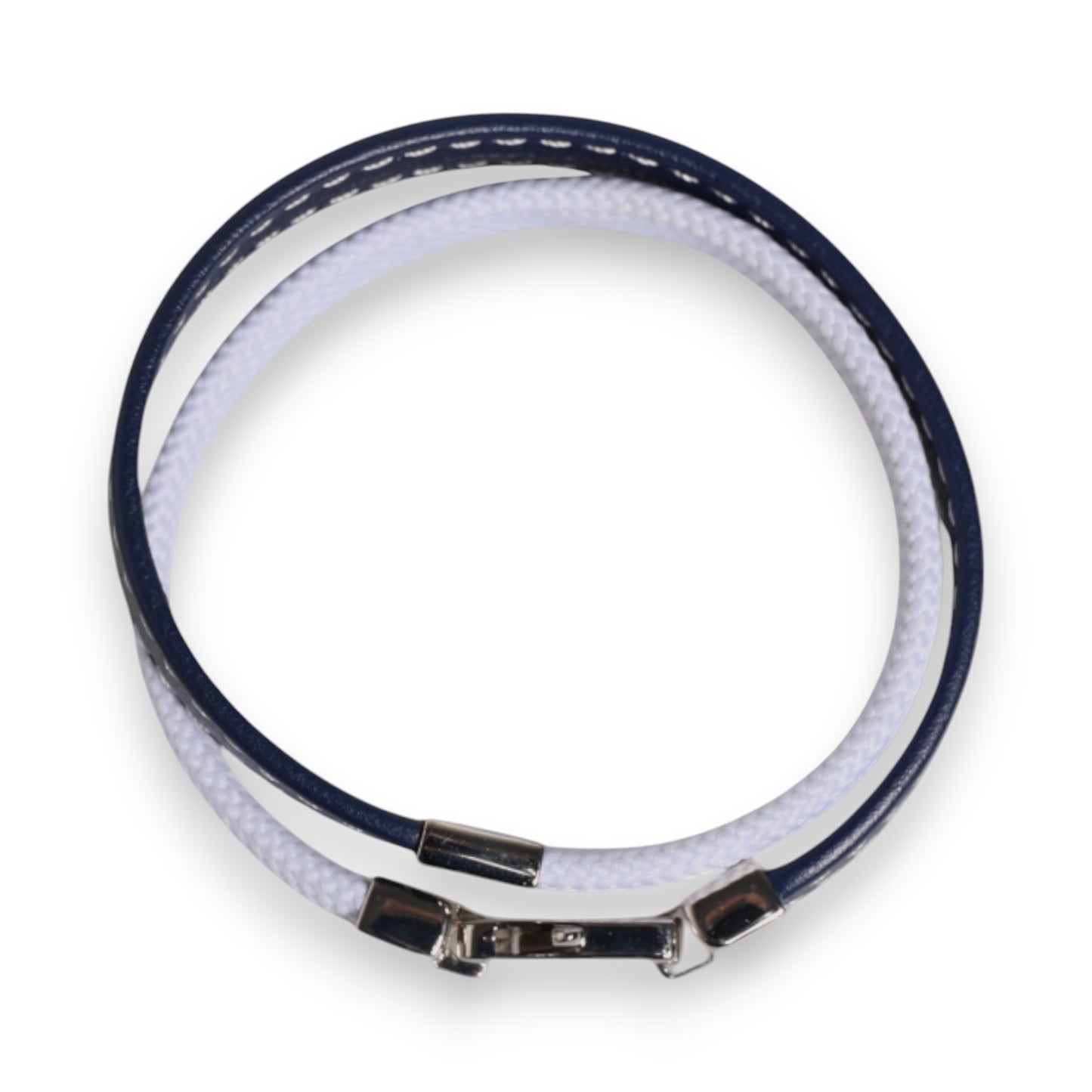 Dolce & Gabbana – Armband mit silberfarbenem Verschluss und blau-weißem Lederbesatz mit DG-Gravur