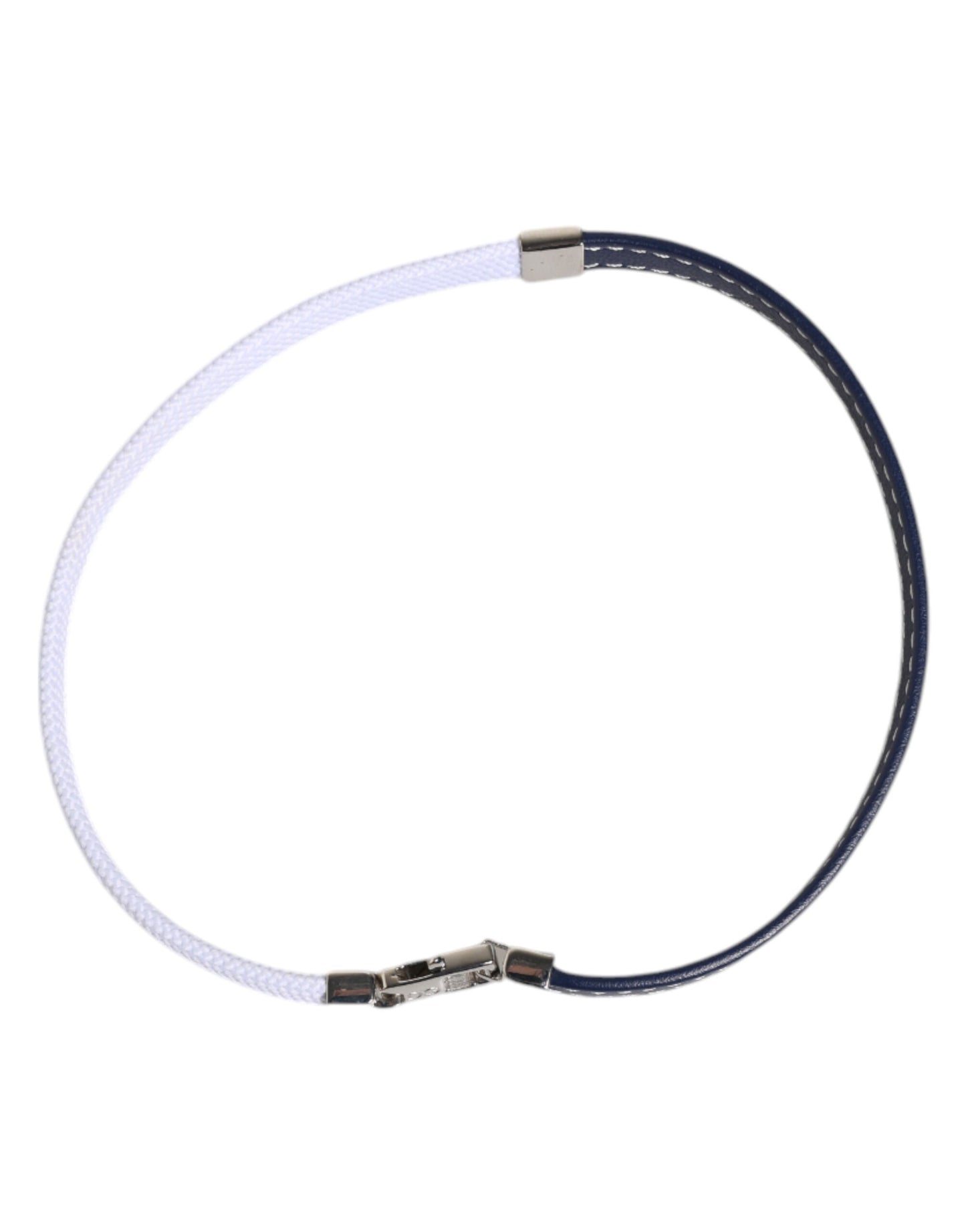 Dolce & Gabbana – Armband mit silberfarbenem Verschluss und blau-weißem Lederbesatz mit DG-Gravur