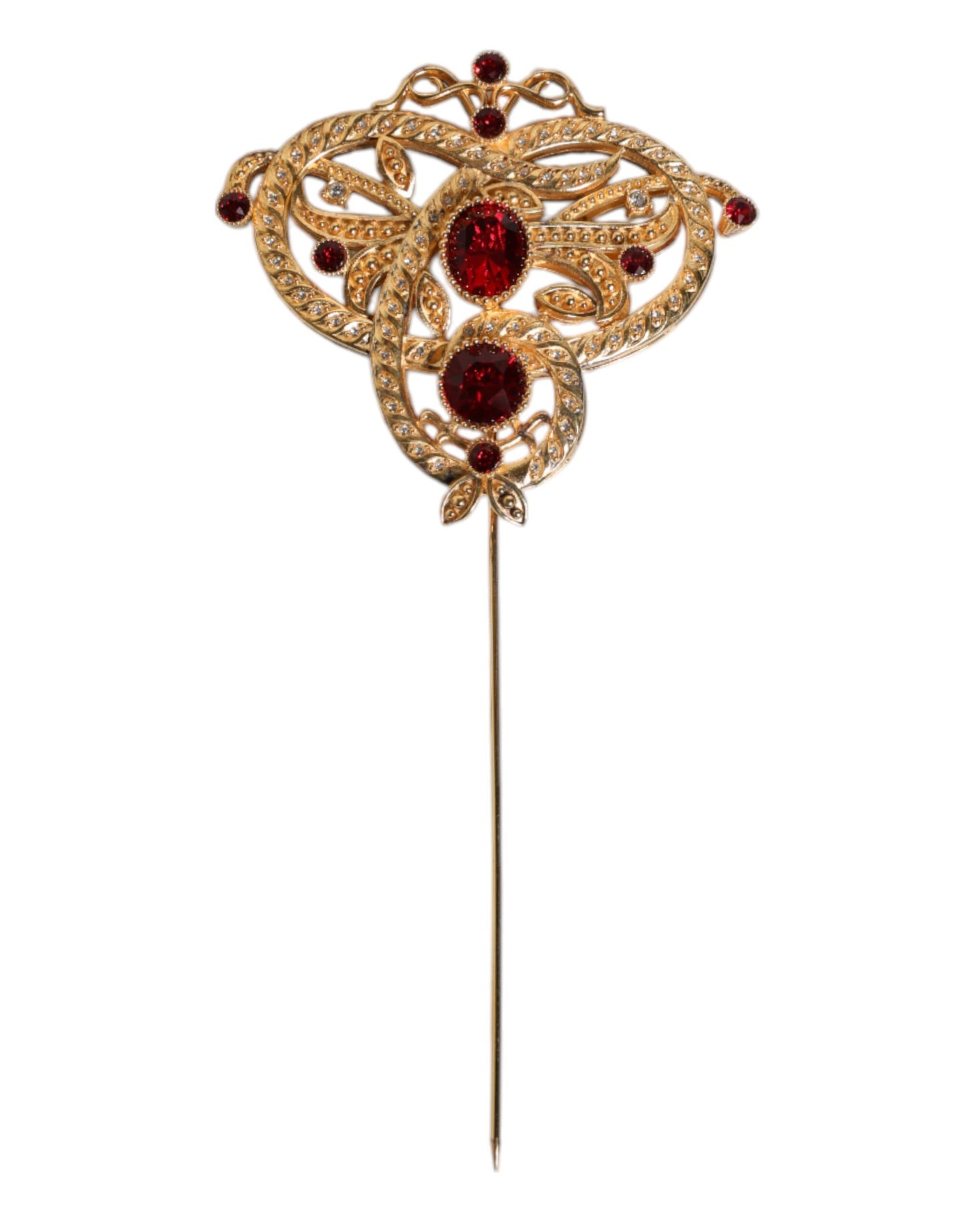 Dolce & Gabbana – Goldfarbene Anstecknadel aus 925er Sterlingsilber mit roten Kristallen