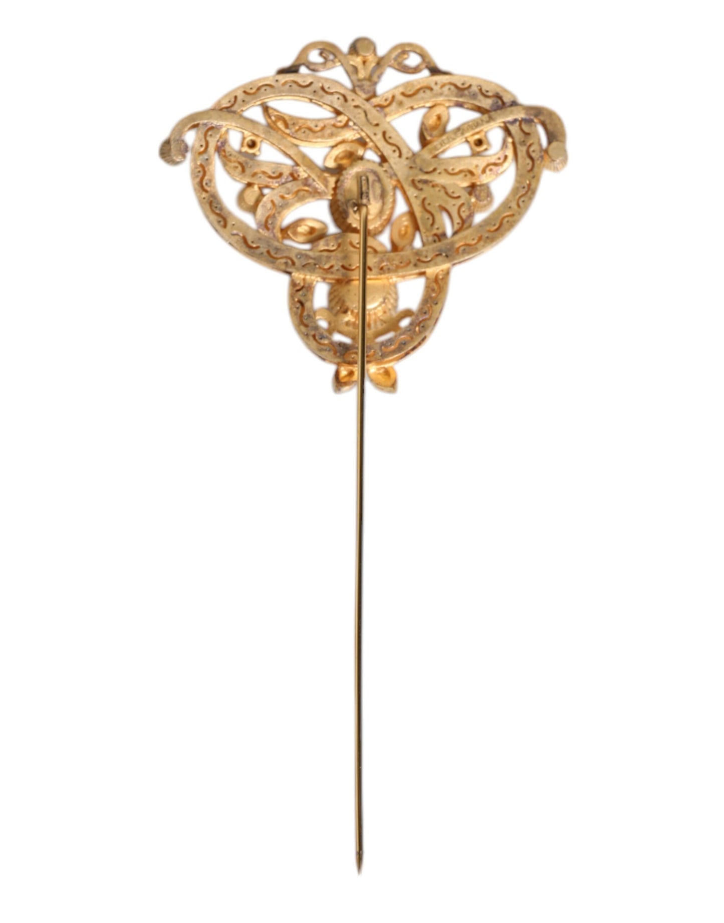 Dolce & Gabbana – Goldfarbene Anstecknadel aus 925er Sterlingsilber mit roten Kristallen