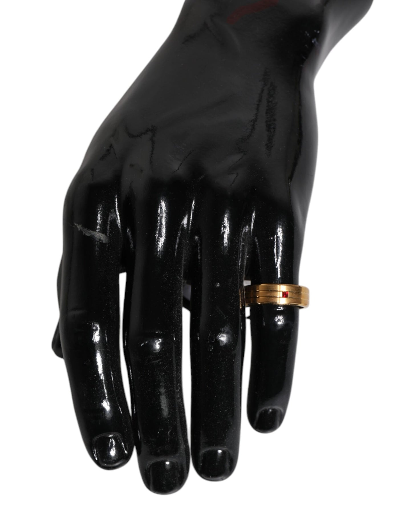 Dolce & Gabbana – Goldfarbener Messingring mit rotem Kristall und DG-Logo
