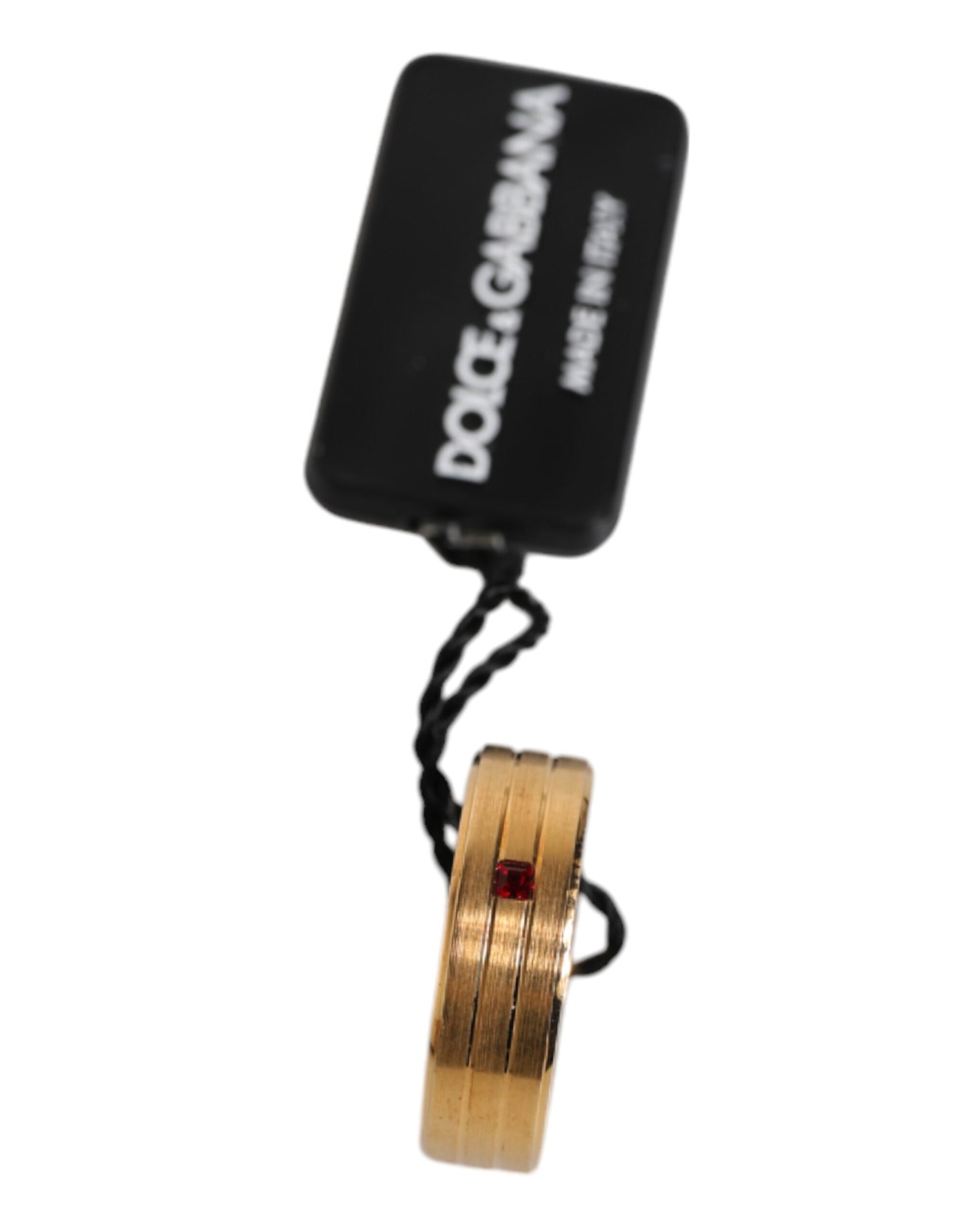 Dolce & Gabbana – Goldfarbener Messingring mit rotem Kristall und DG-Logo