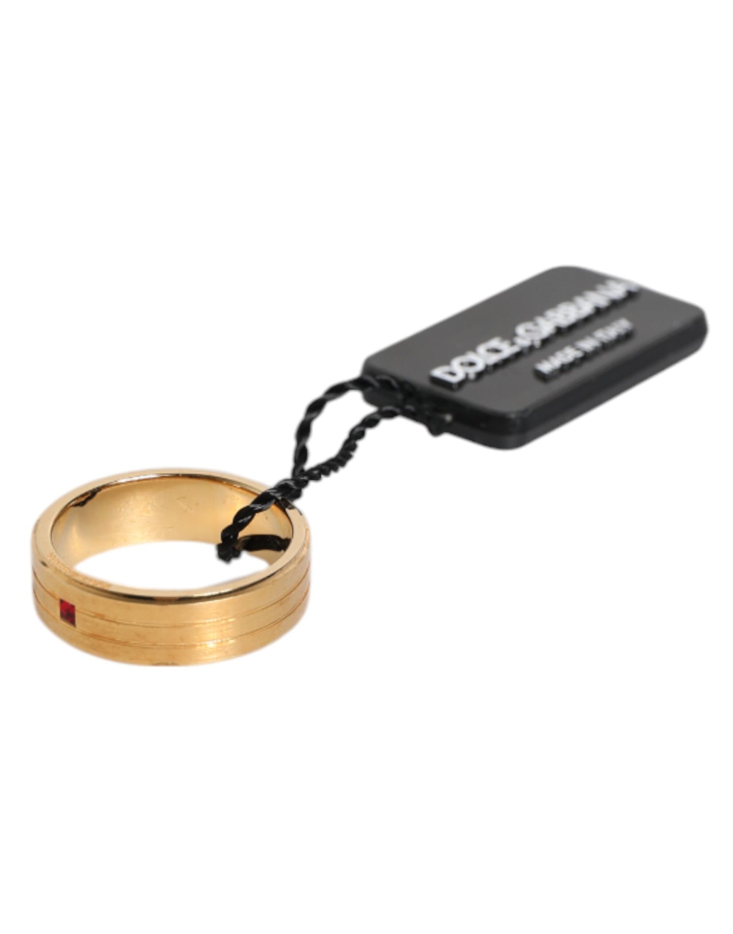 Dolce & Gabbana – Goldfarbener Messingring mit rotem Kristall und DG-Logo
