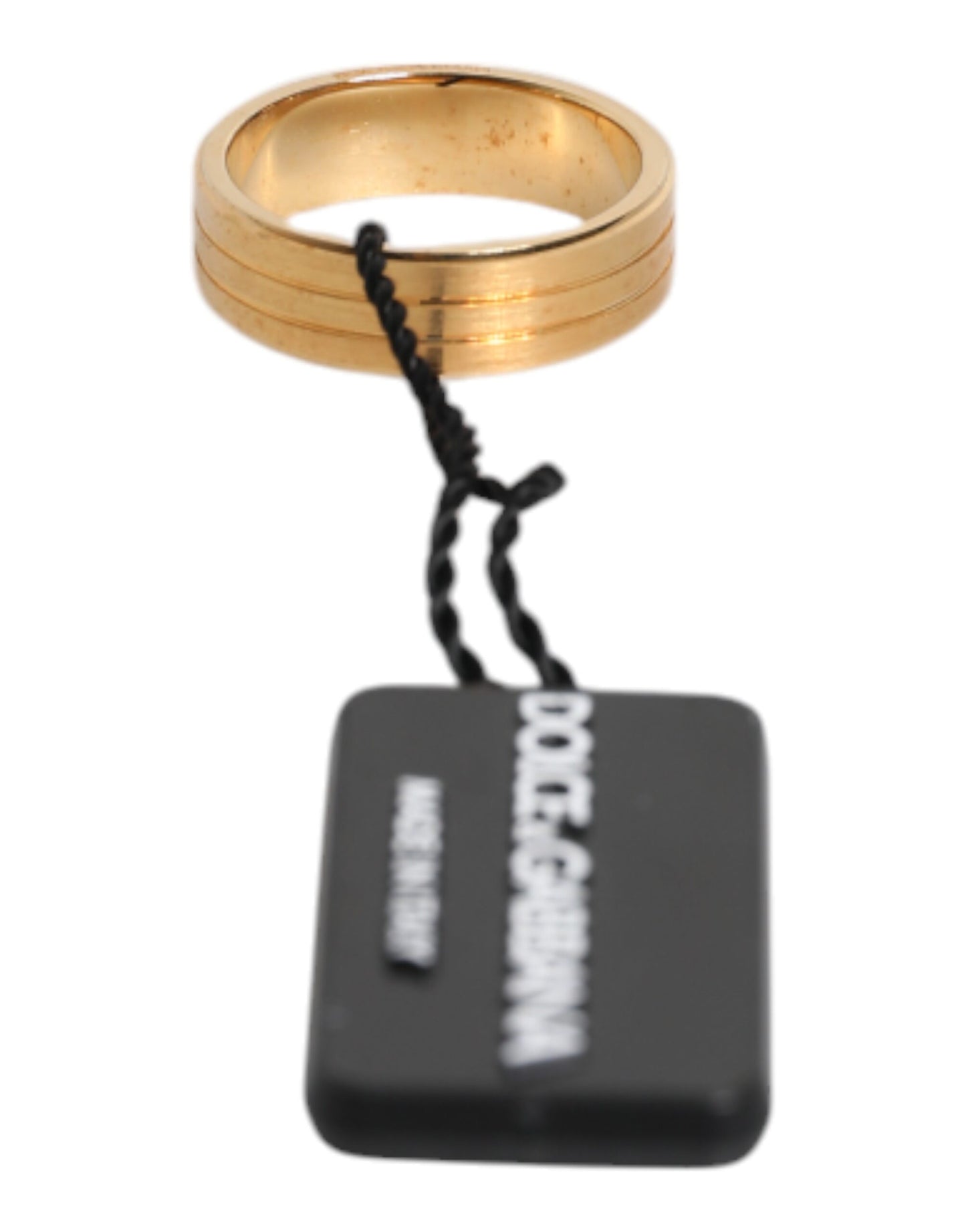 Dolce & Gabbana – Goldfarbener Messingring mit rotem Kristall und DG-Logo